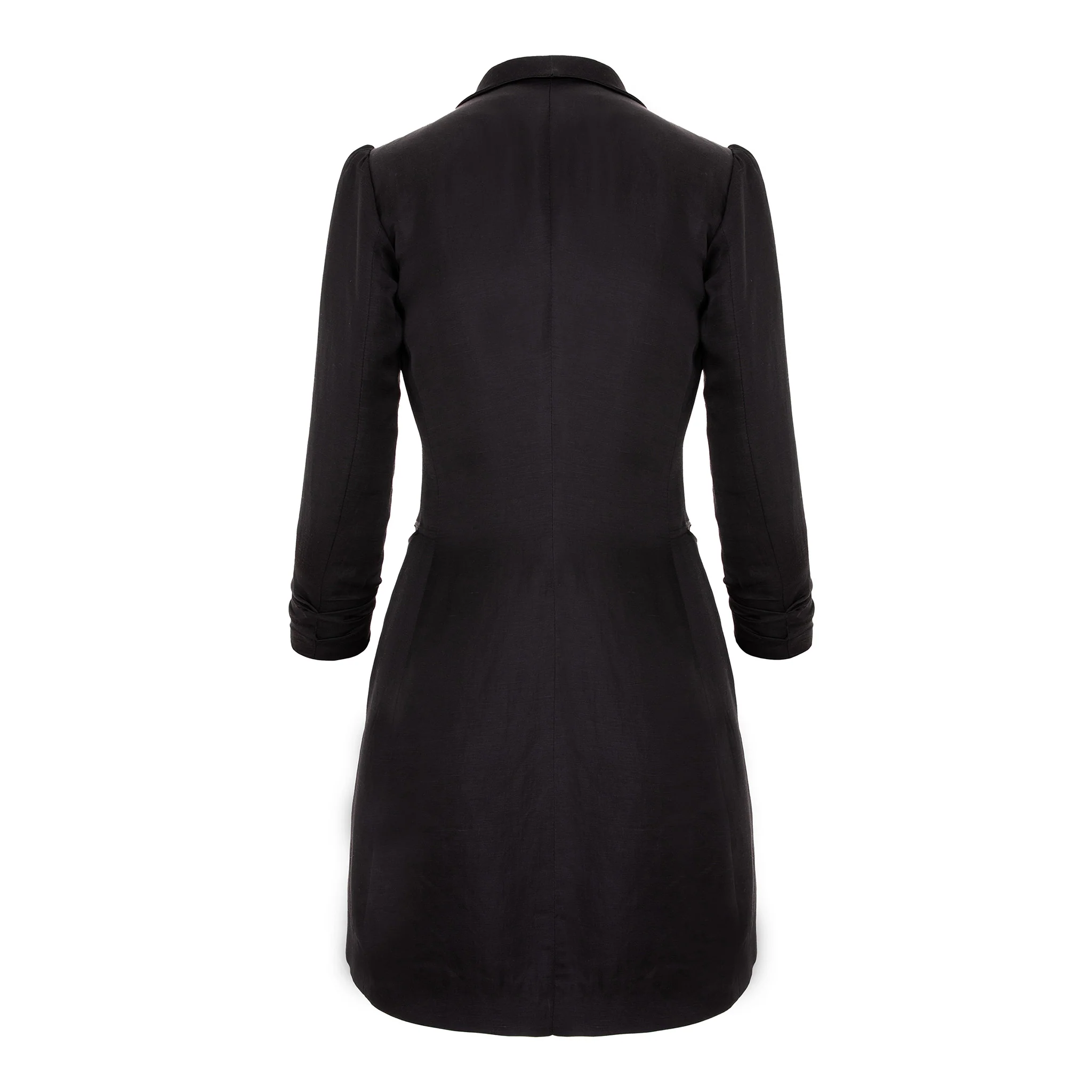 Black Asymmetric Linen And Rayon Blazer Dress - Image 5