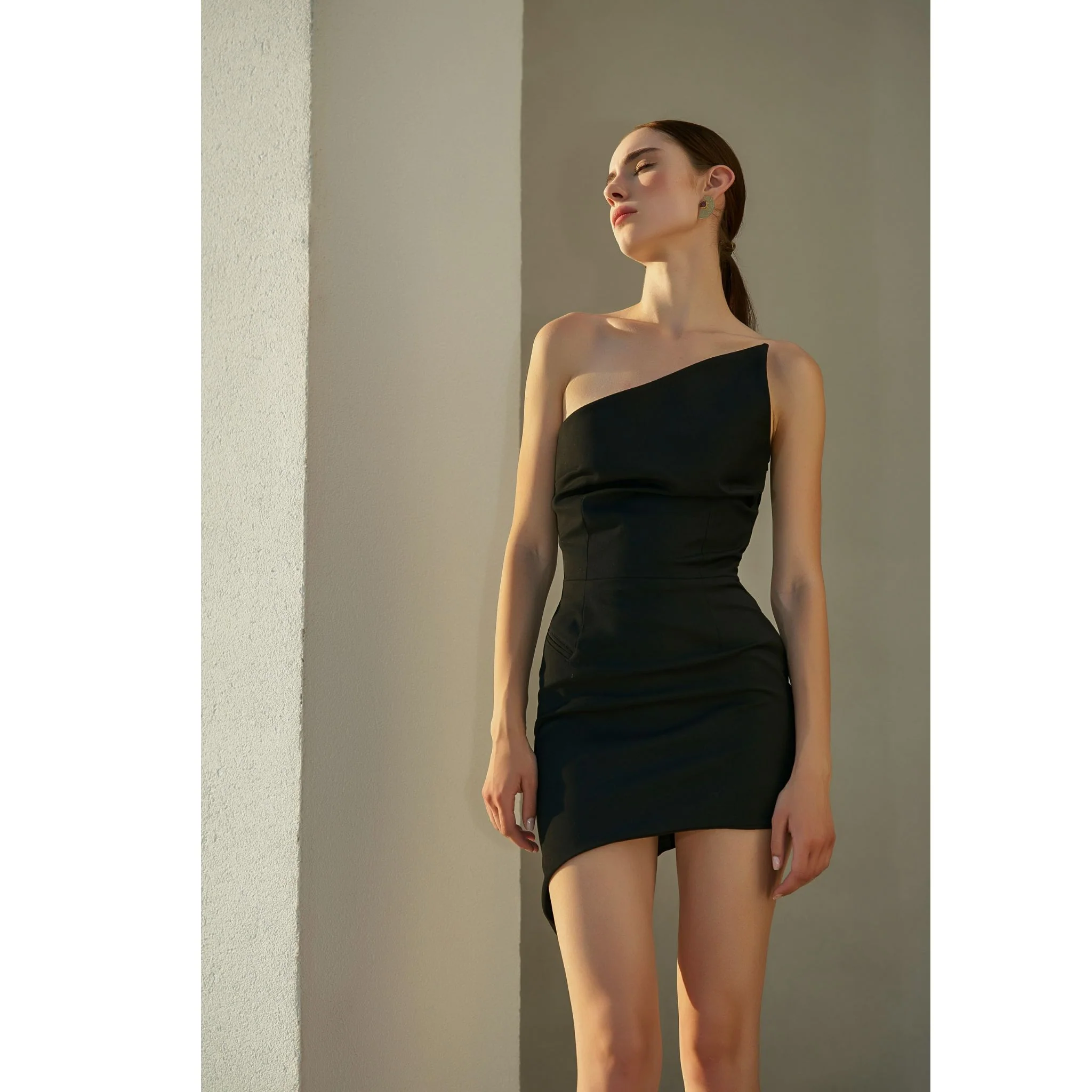 Black Asymmetric Mini Dress - Image 2