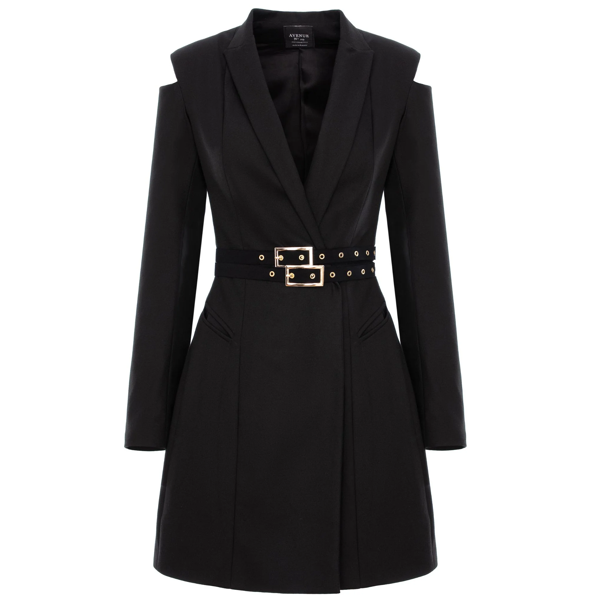 Black Cut-out Blazer Dress With Double Belt