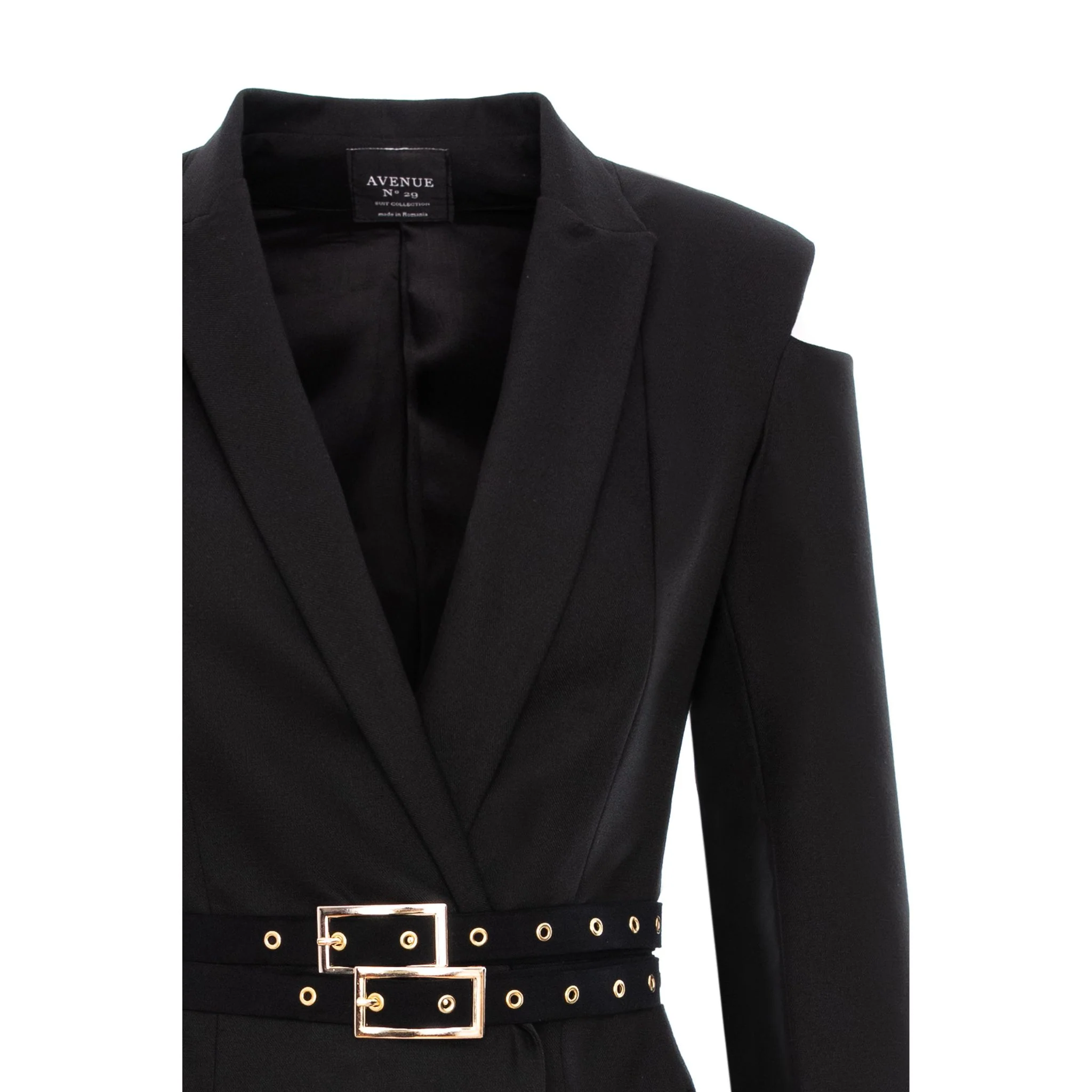 Black Cut-out Blazer Dress With Double Belt - Image 6