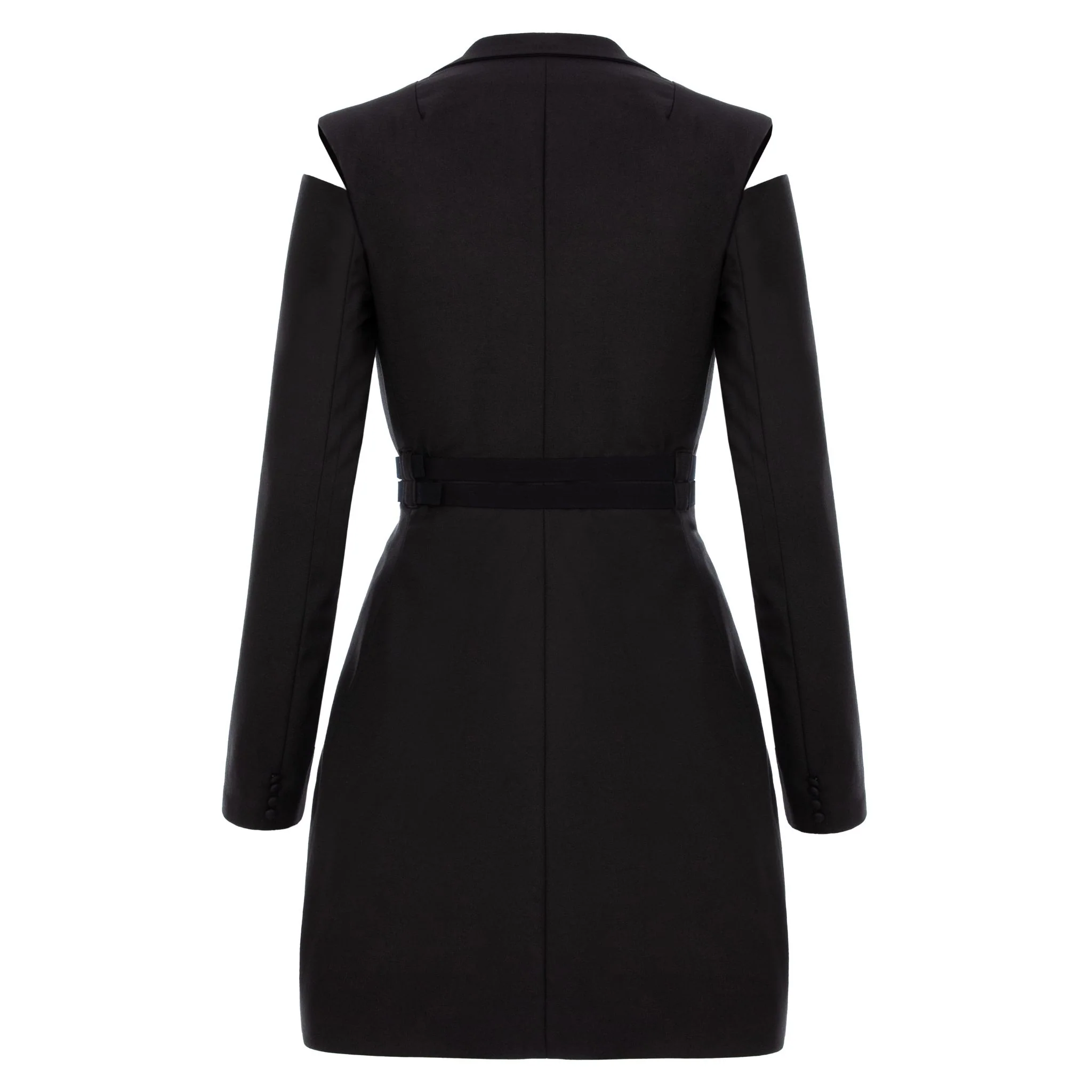 Black Cut-out Blazer Dress With Double Belt - Image 7