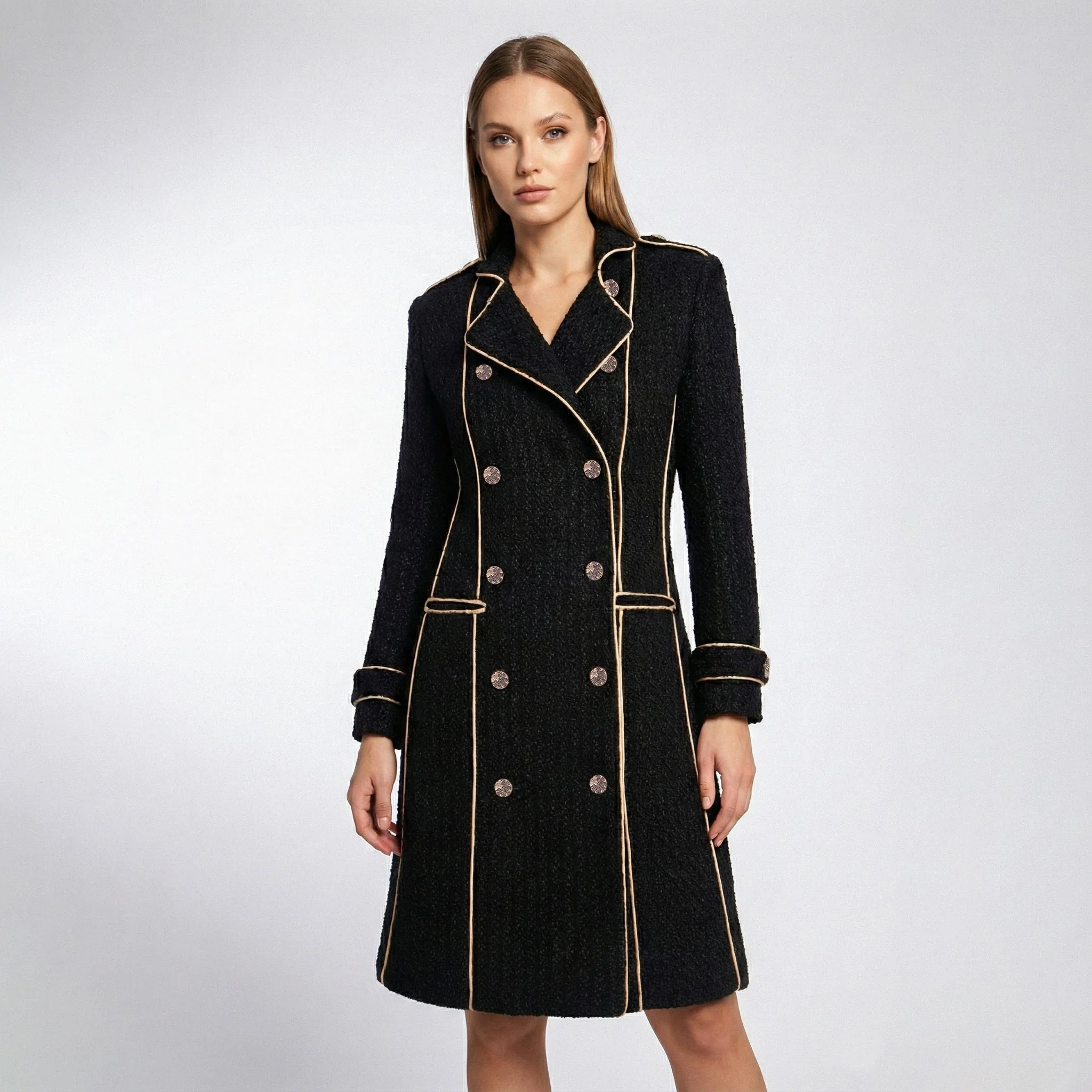 Black Double Breasted Military Coat - Image 3