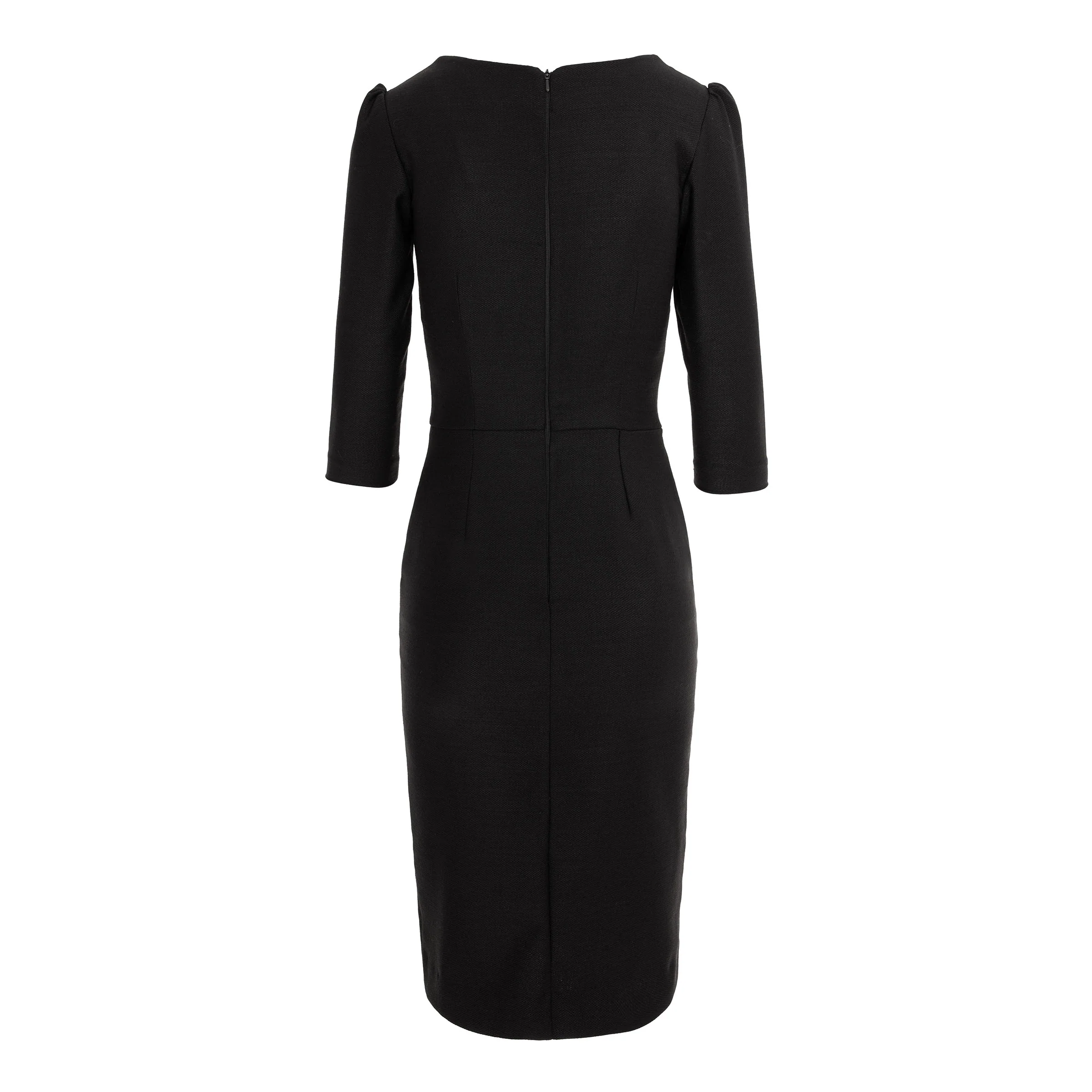 Black Rounded Neckline Wool Midi Dress - Image 5