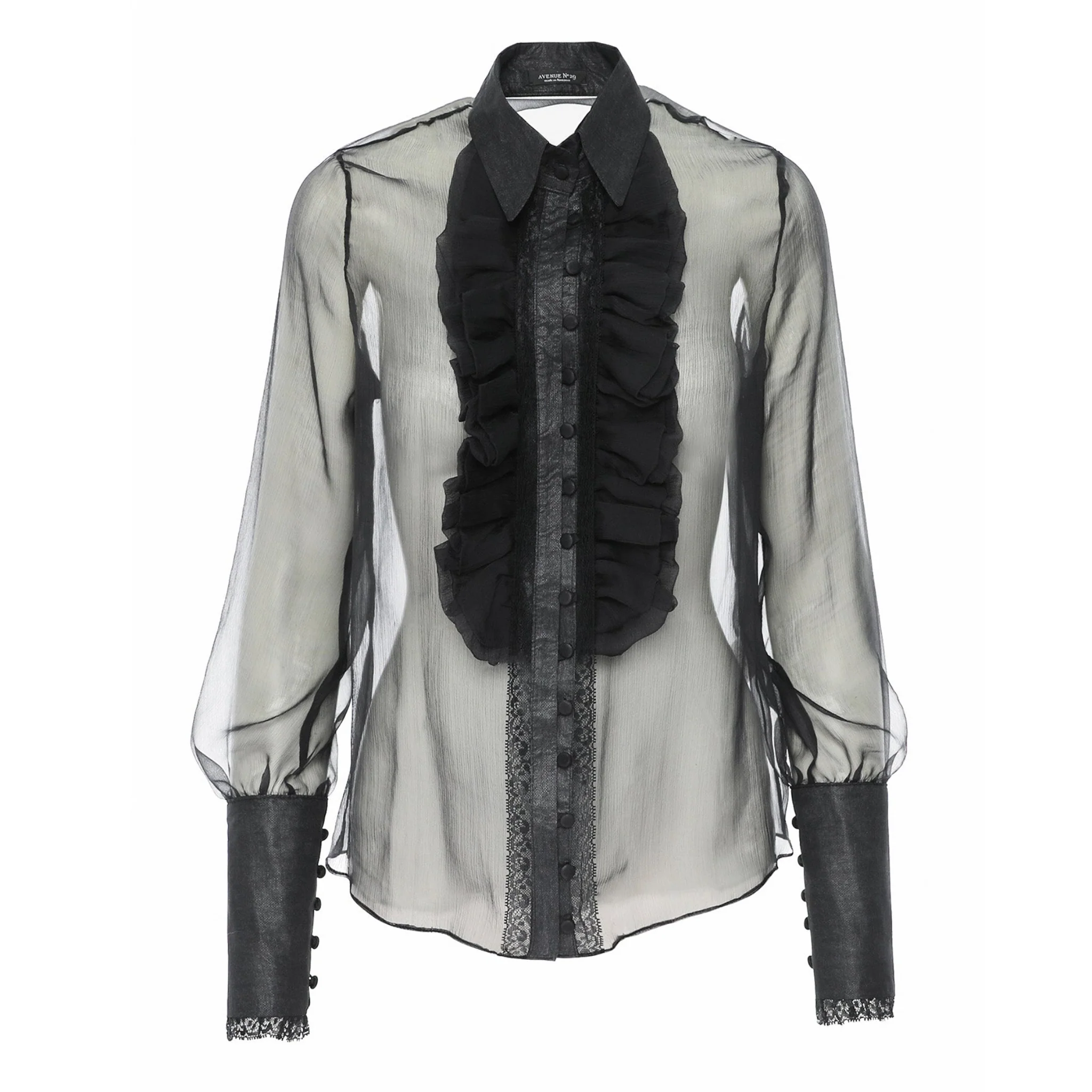 Black Ruffle Silk Shirt