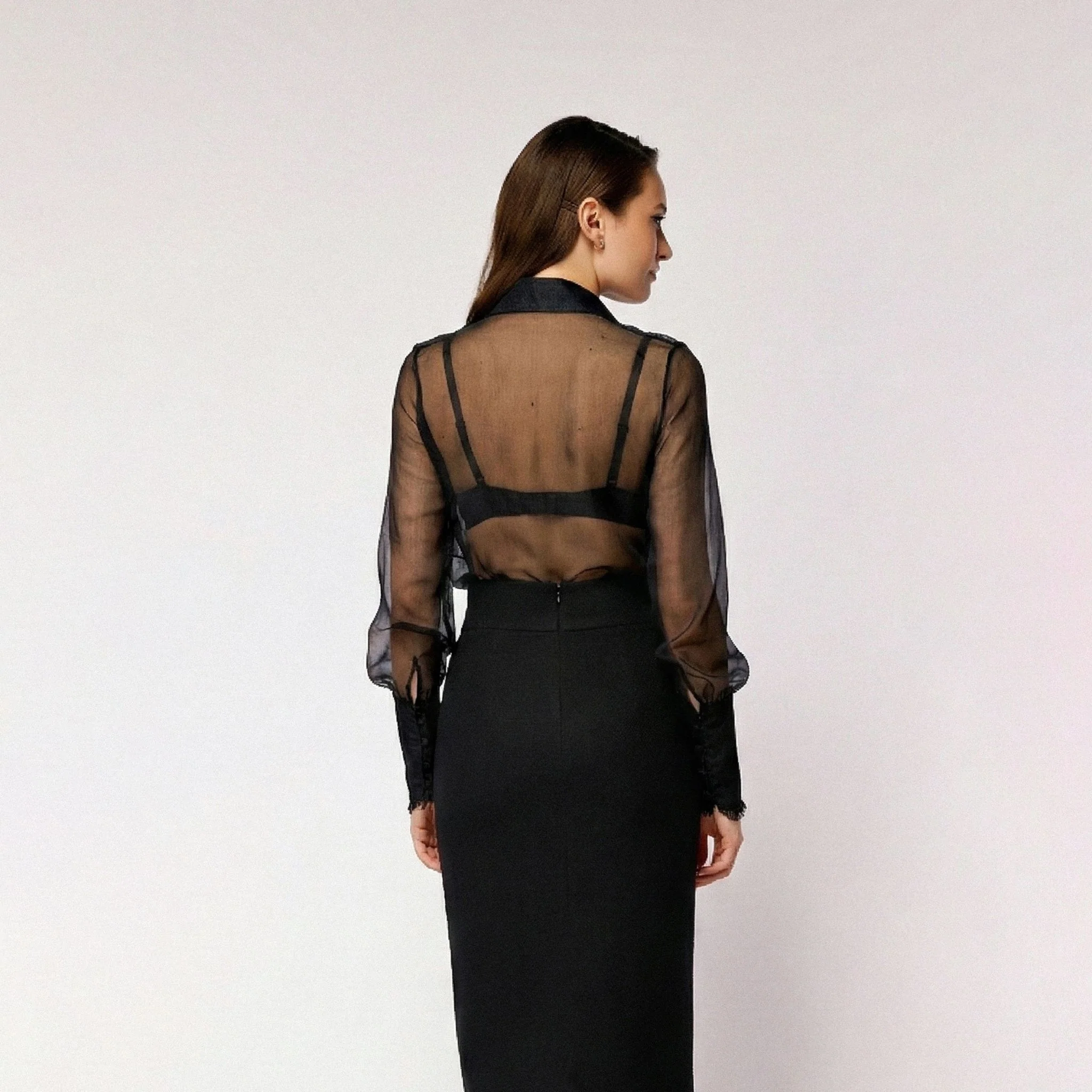 Black Ruffle Silk Shirt - Image 5