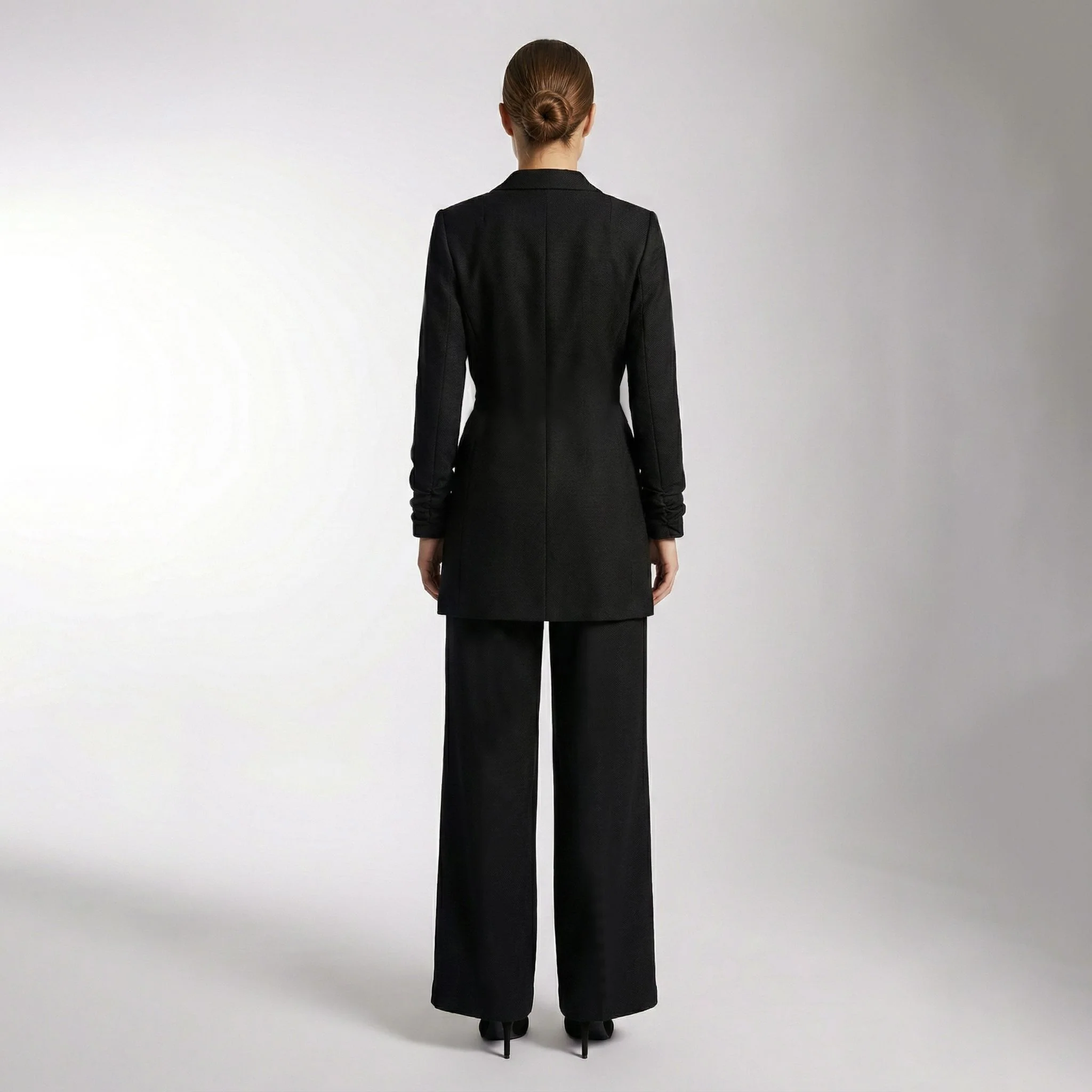 Black Single Breasted Wool Blazer With In Seam Belt - Image 8