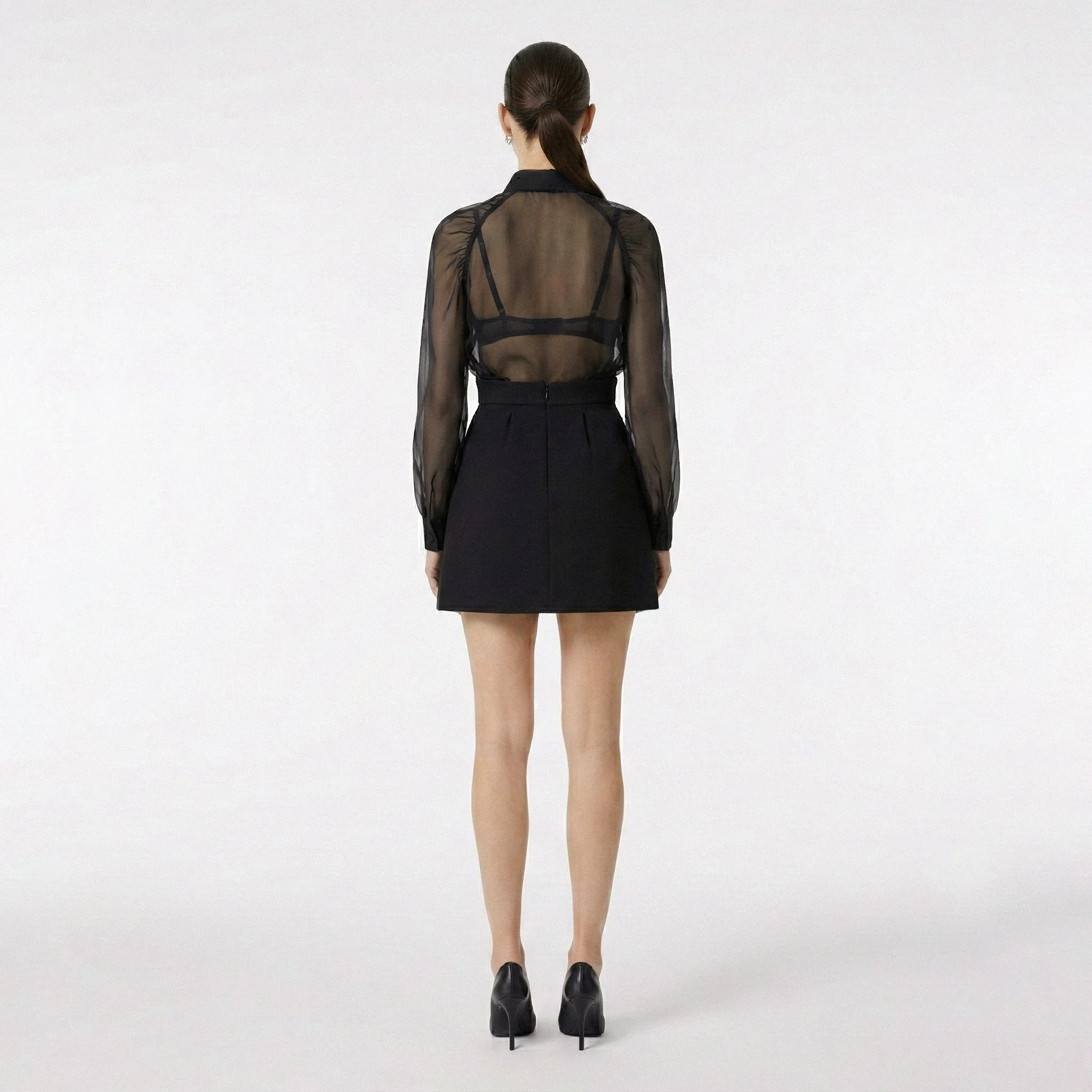 Black Wool Wrap Mini Skirt - Image 4