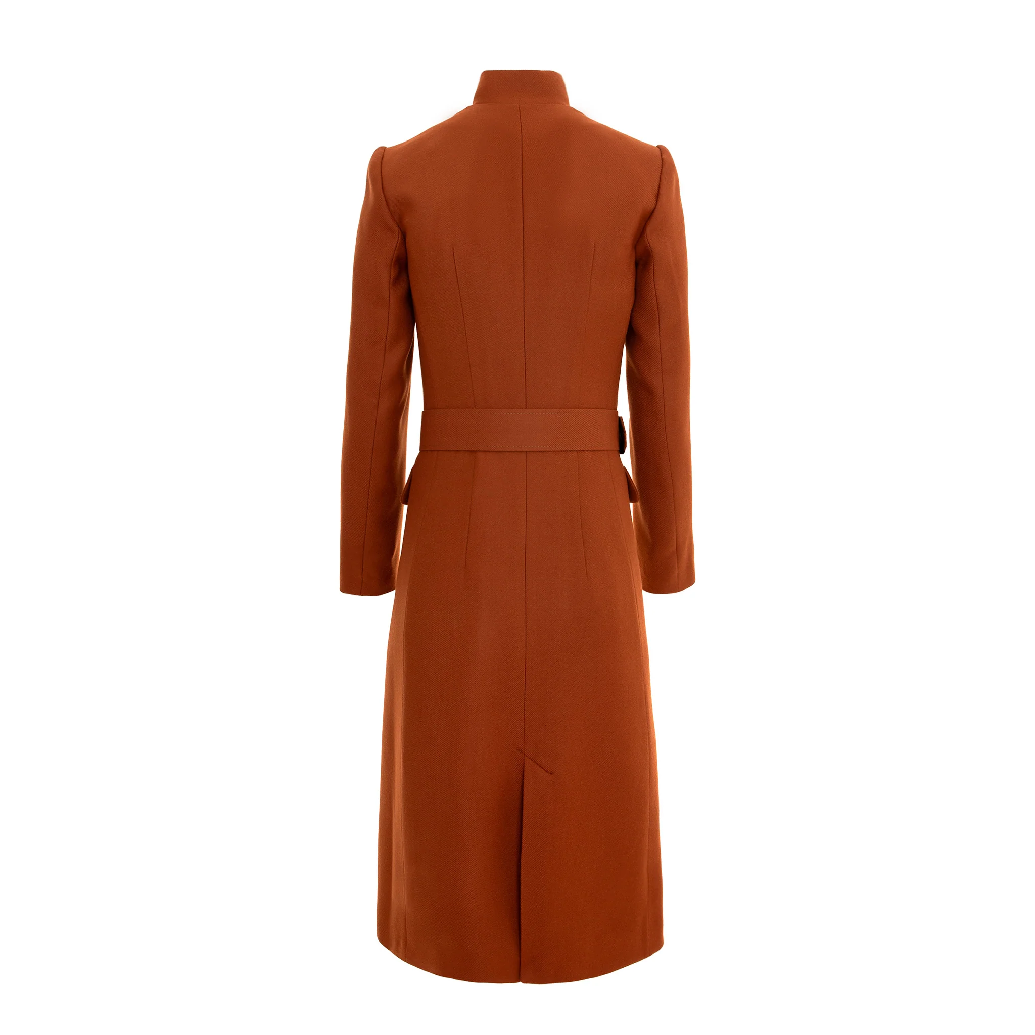Brown Midi Length Wool Coat With Belt - Image 5