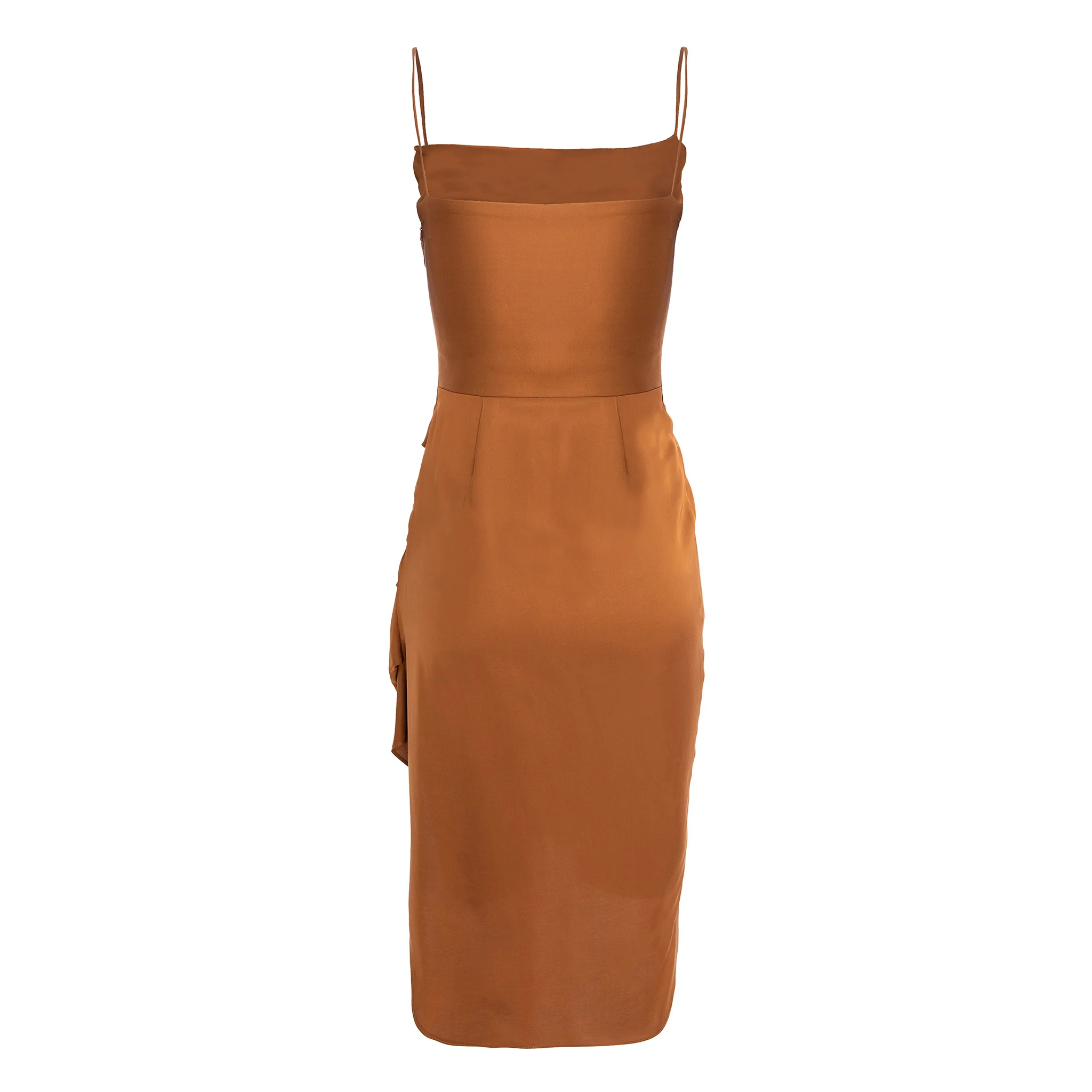 Brown Midi Slip Dress With Side Gathering - Image 5