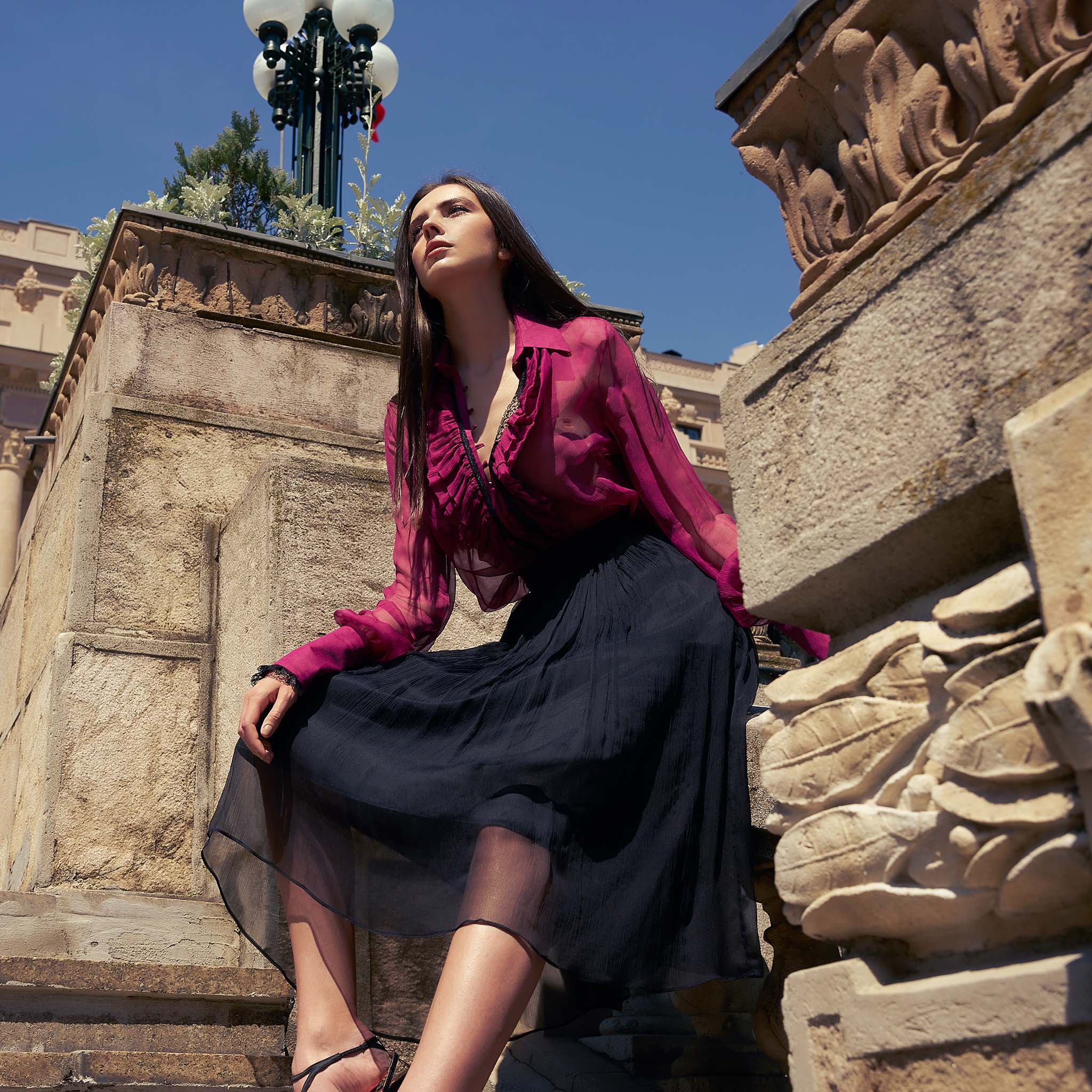 Fuchsia Ruffle Silk Shirt - Image 4