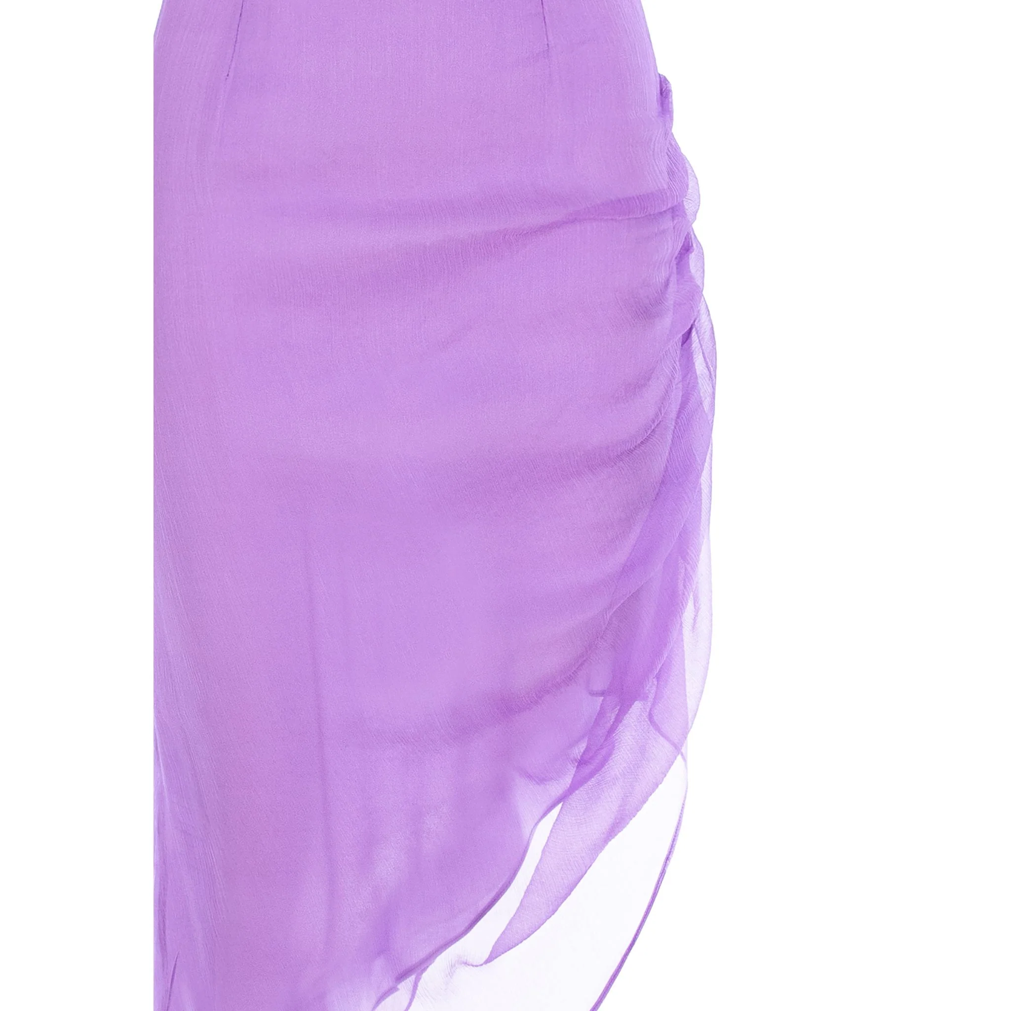 Lilac Asymmetric Gathered Silk Midi Skirt - Image 4