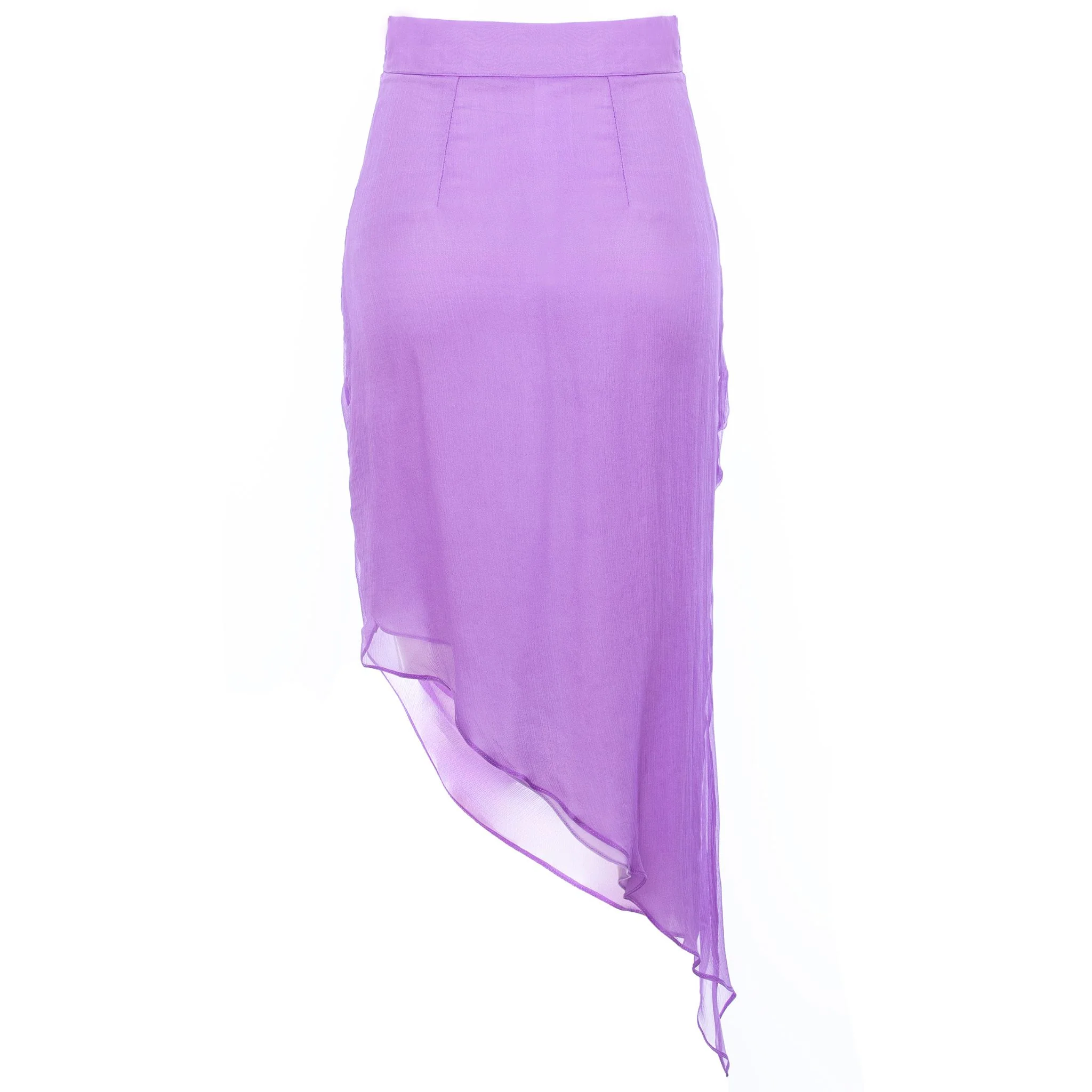 Lilac Asymmetric Gathered Silk Midi Skirt - Image 5