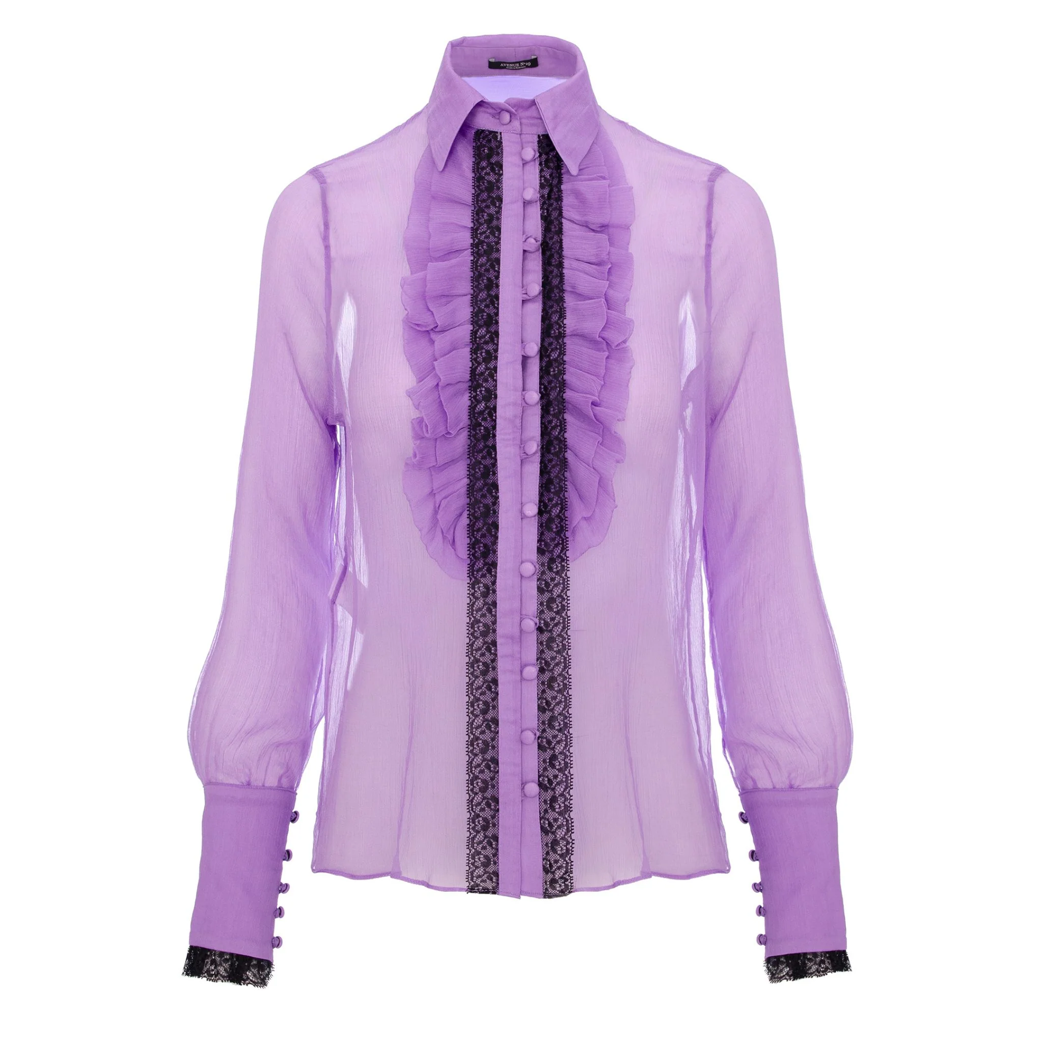 Lilac Ruffle Silk Shirt