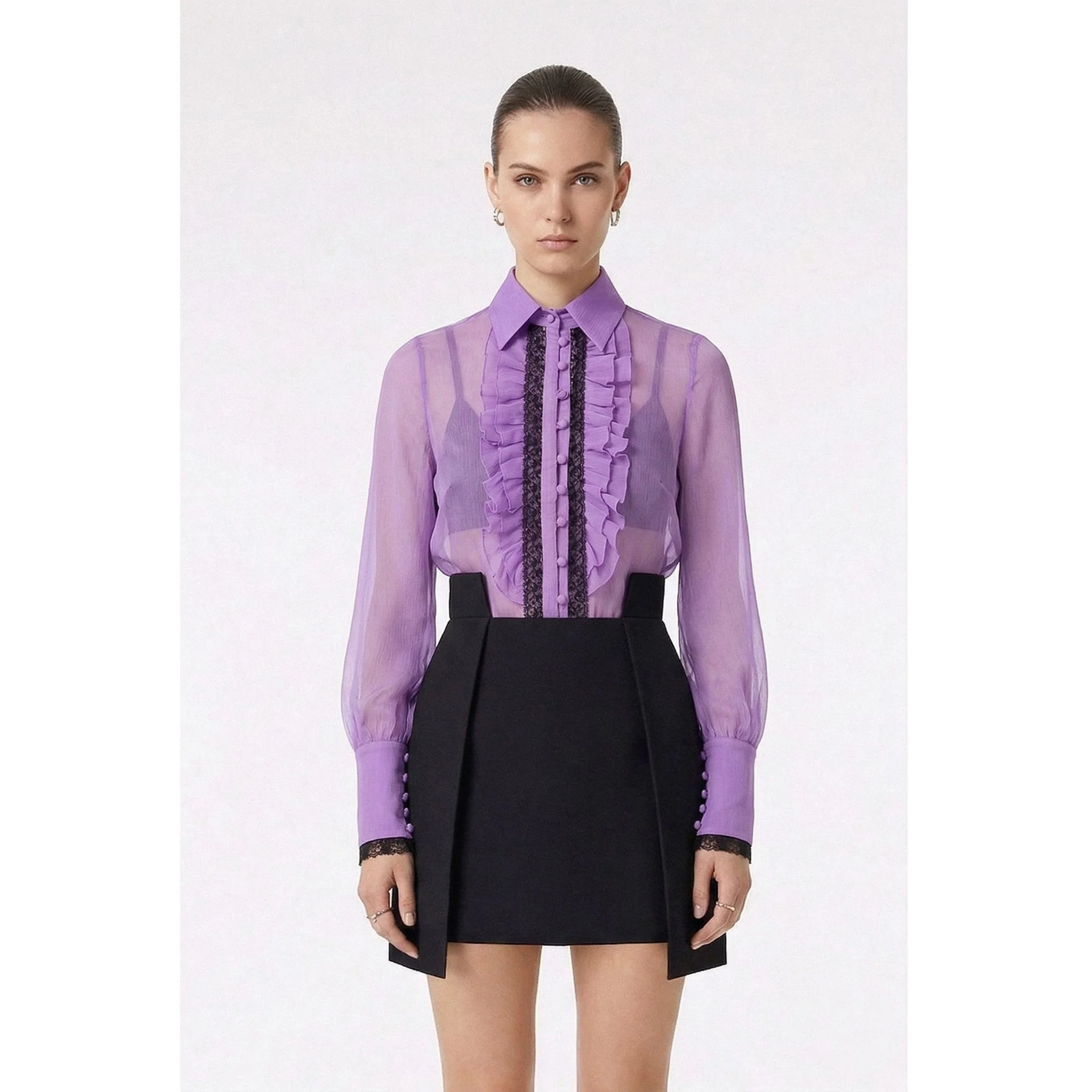 Lilac Ruffle Silk Shirt - Image 2