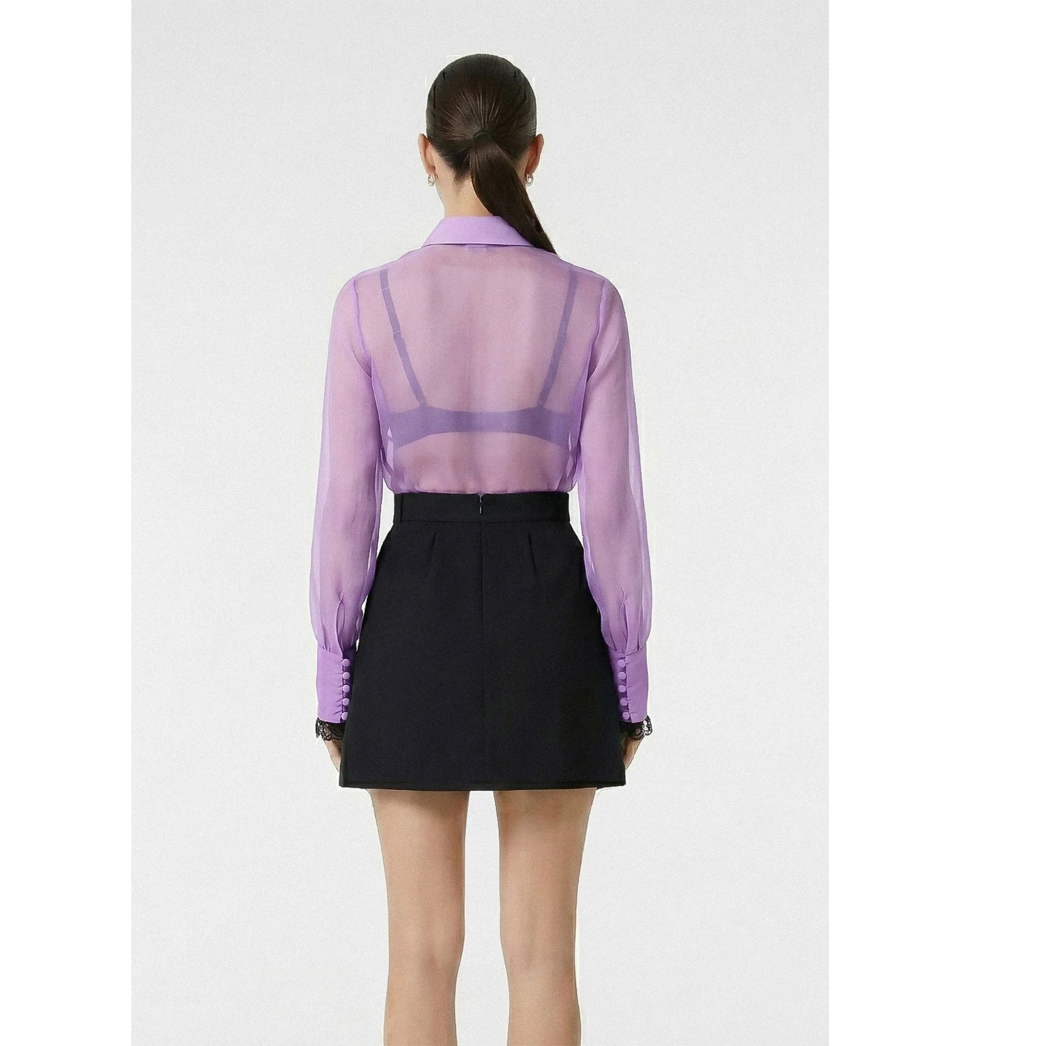 Lilac Ruffle Silk Shirt - Image 3