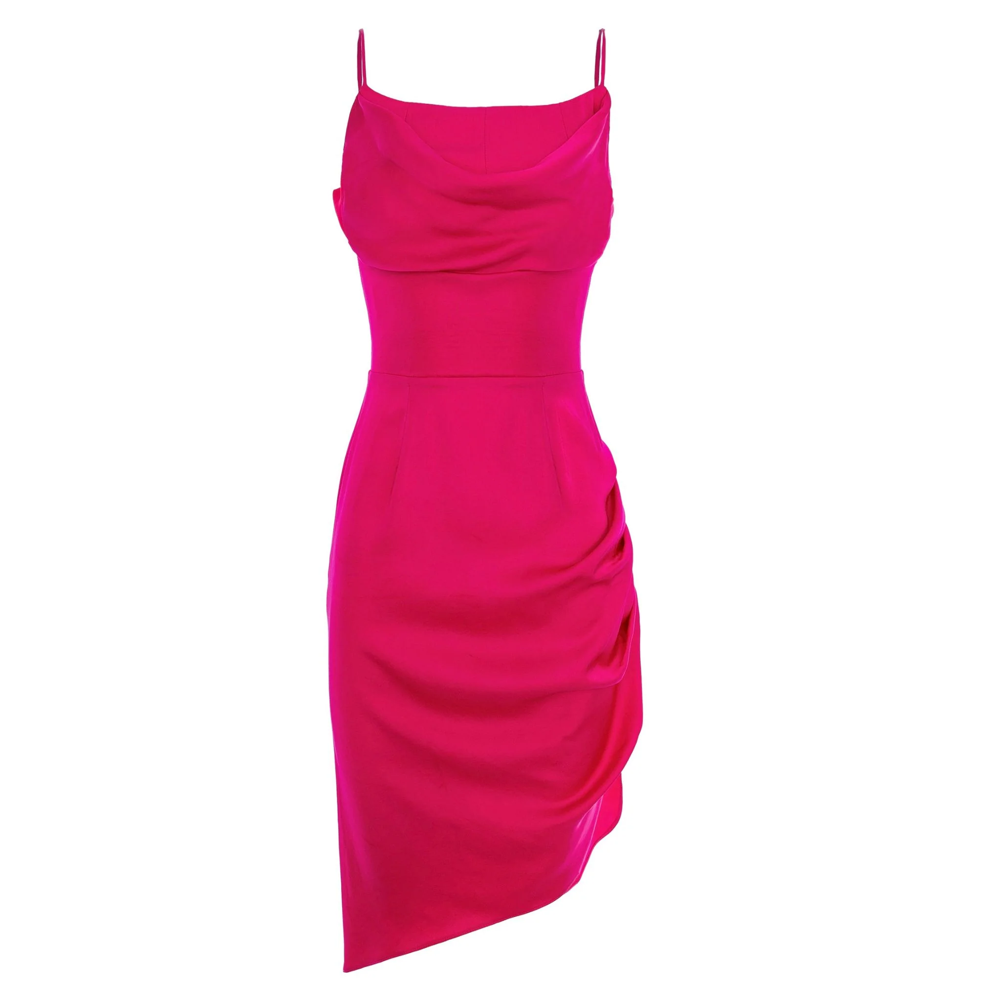 Raspberry Midi Slip Dress With Side Gathering