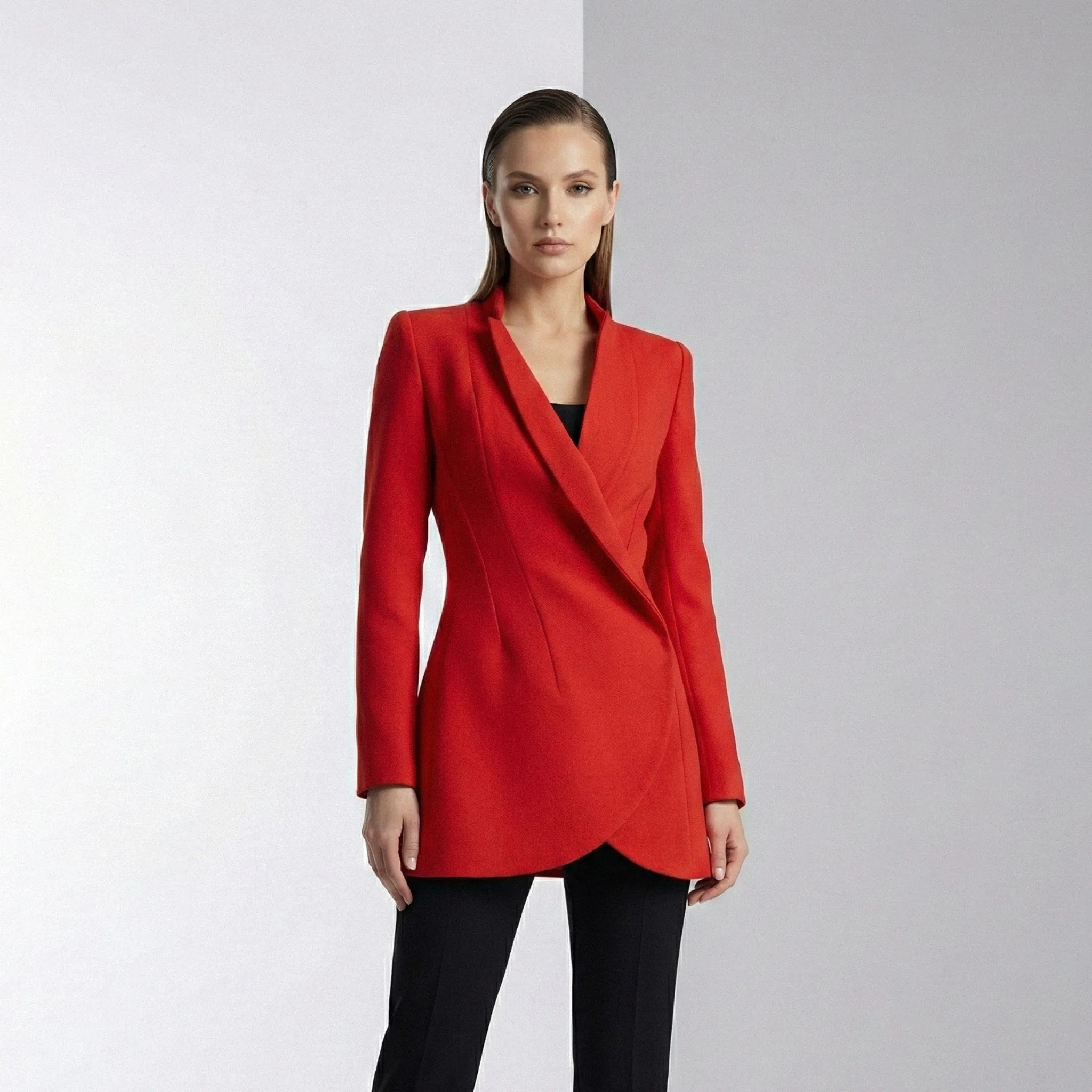 Red Asymmetric Double Breasted Wool Blazer - Image 2