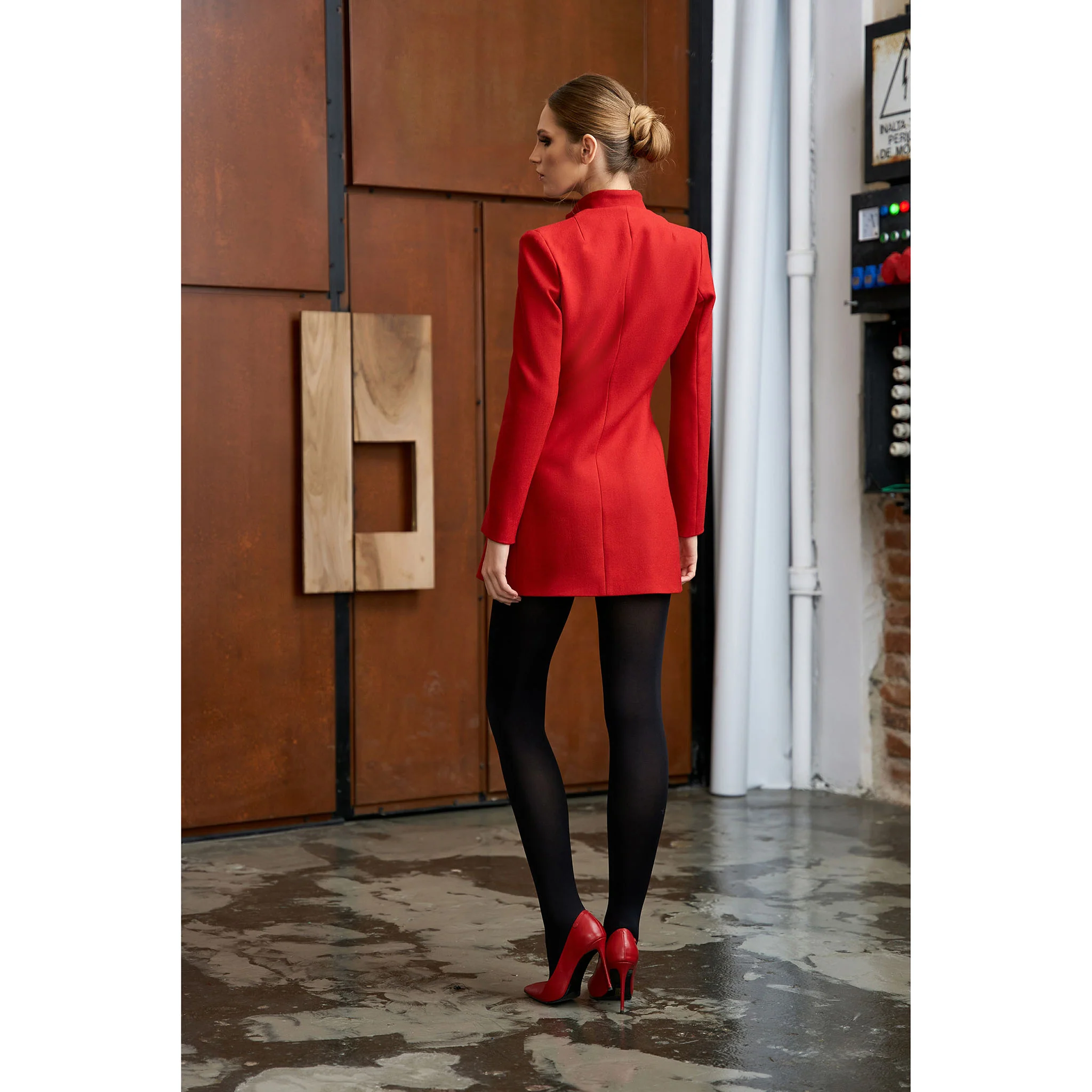 Red Asymmetric Double Breasted Wool Blazer - Image 5