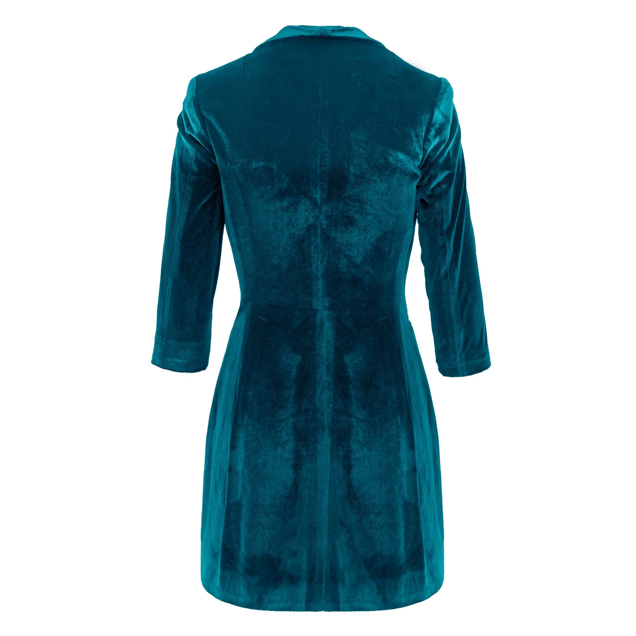 Turquoise Asymmetric Velvet Blazer Dress - Image 3
