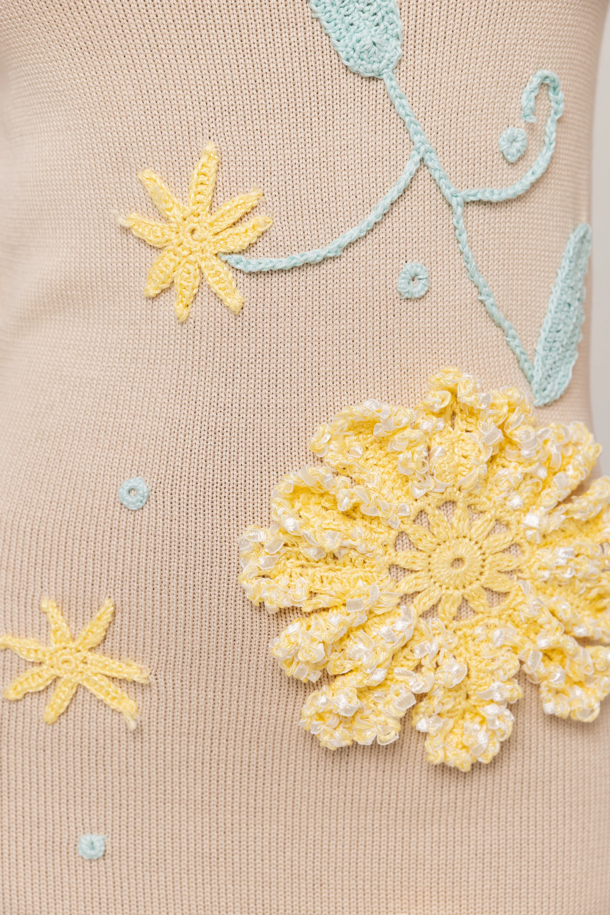 Beige Knit Midi Dress with Yellow & Blue Floral Embroidery - Image 9