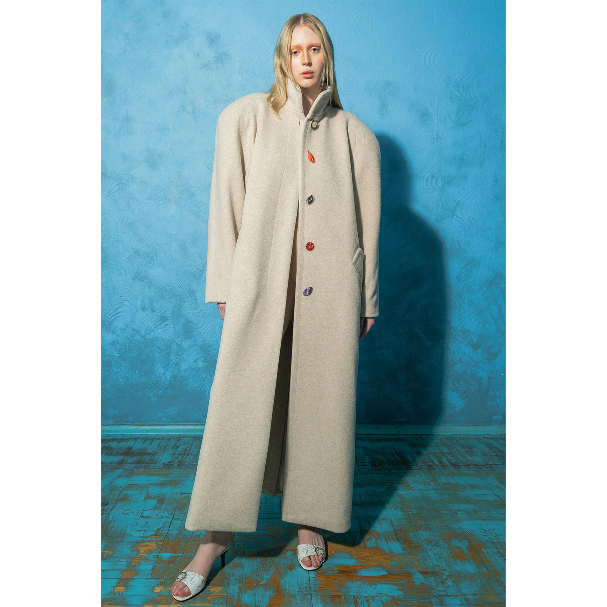 Beige Maxi Coat with Vintage Buttons - Image 2