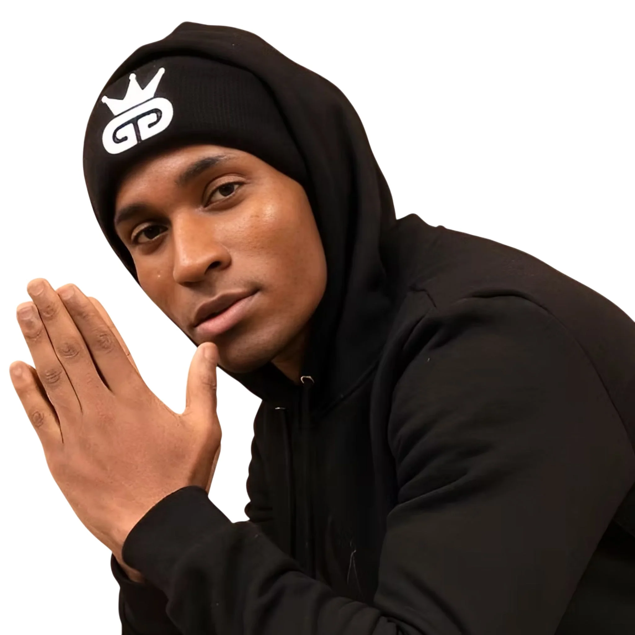 Black Beanie with White Woven Logo - Image 2