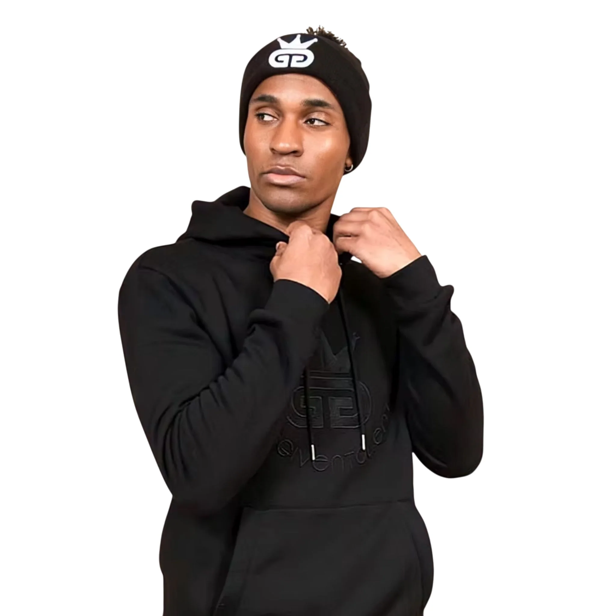 Black Beanie with White Woven Logo - Image 3