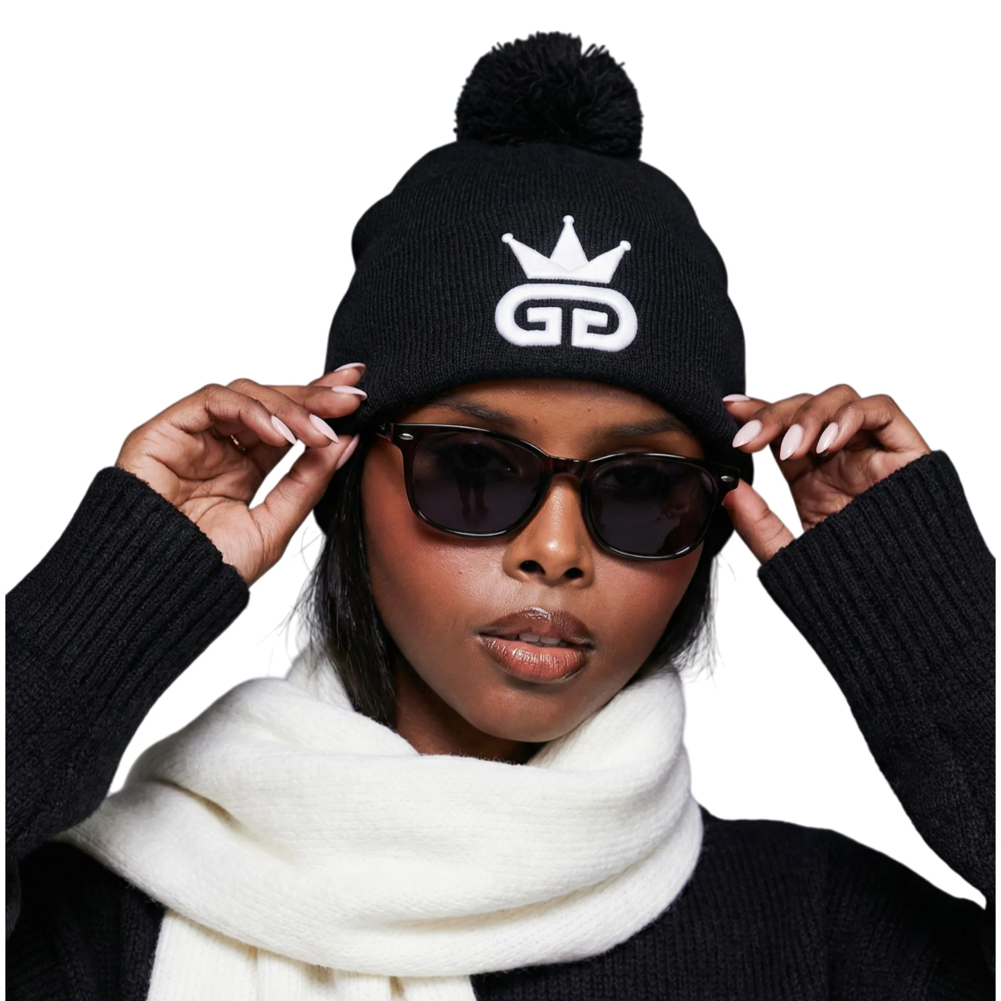 Black Beanie with White Woven Logo - Image 4