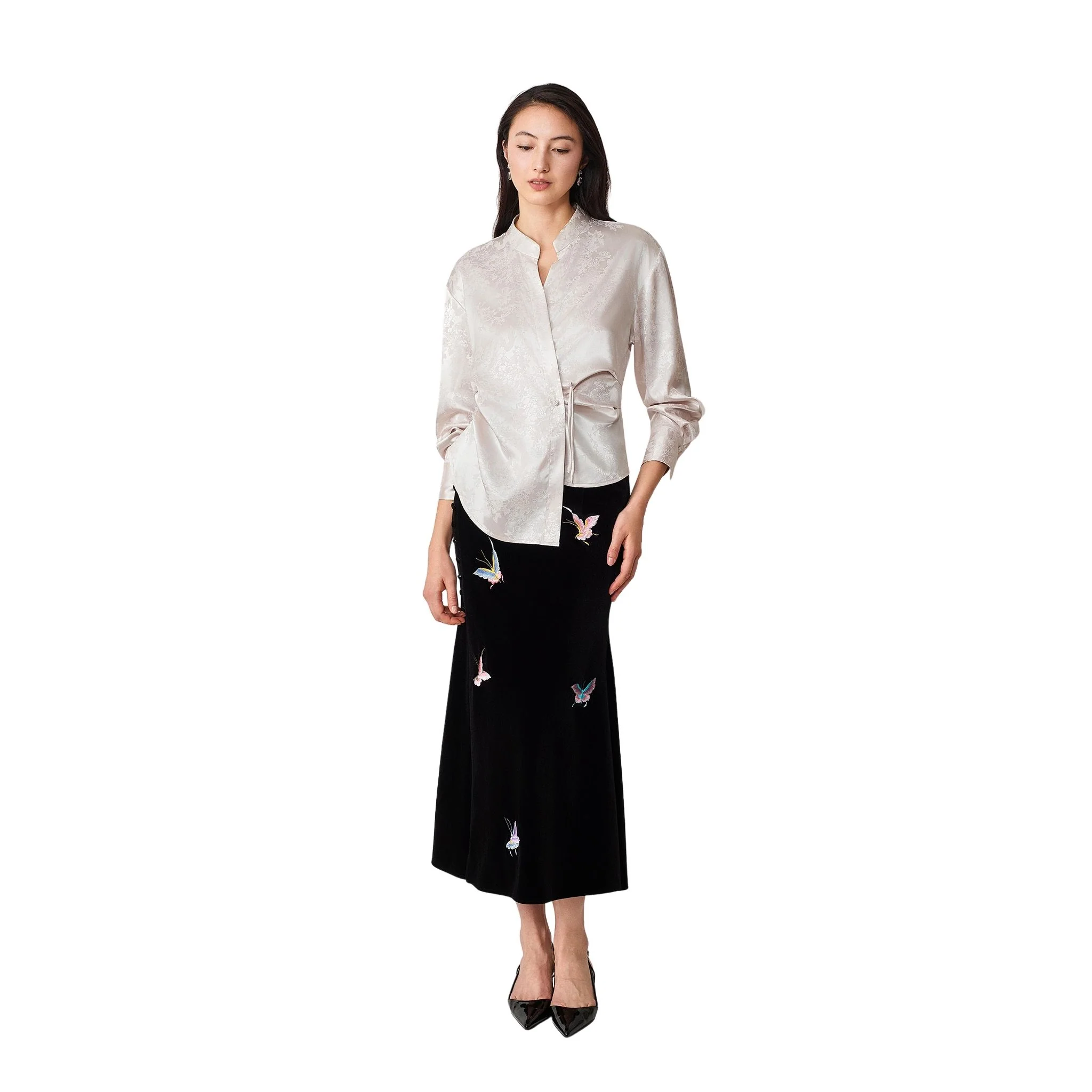 White V-Neck Hanfu Blouse - Image 2