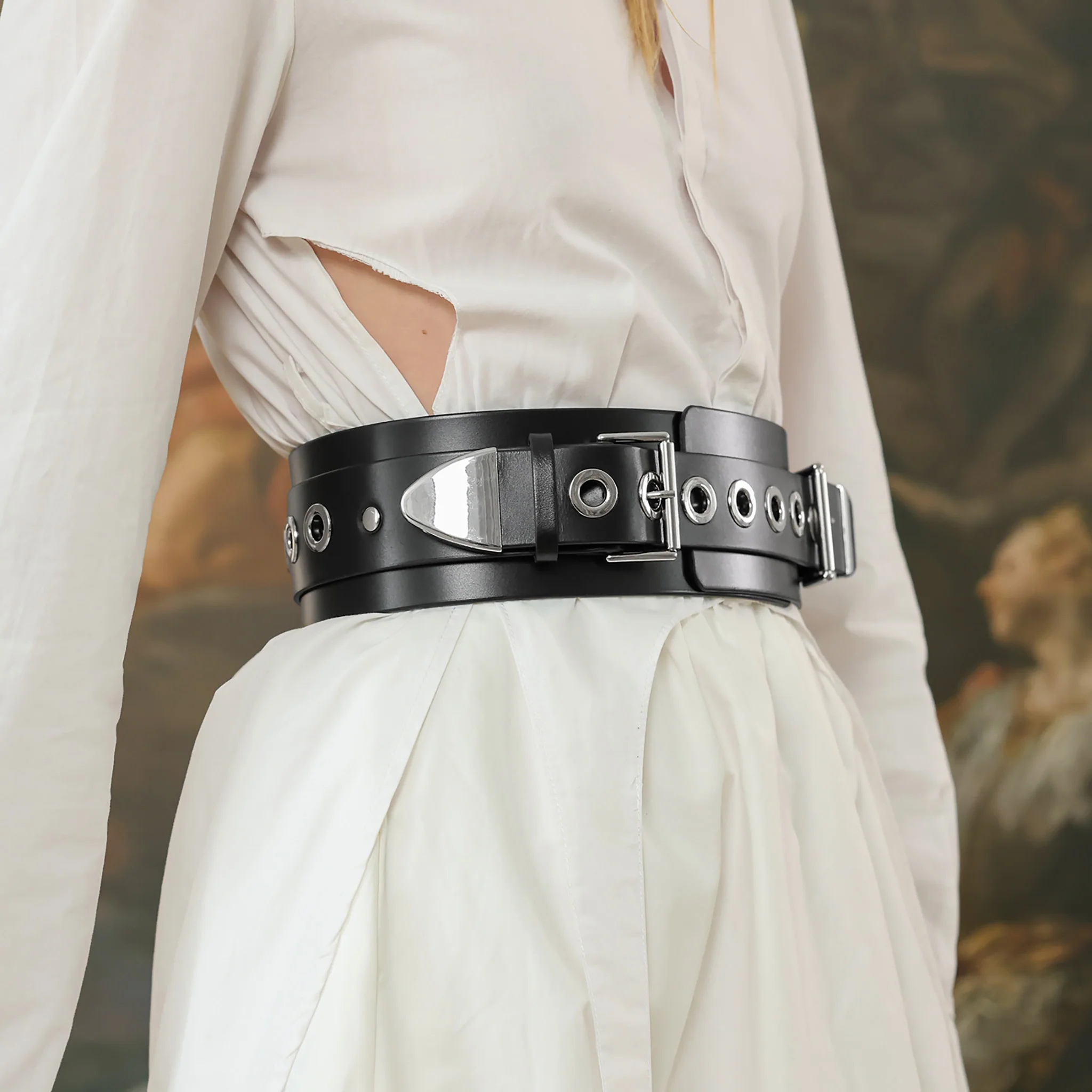 Black Eyeleted Wide Belt - Image 3