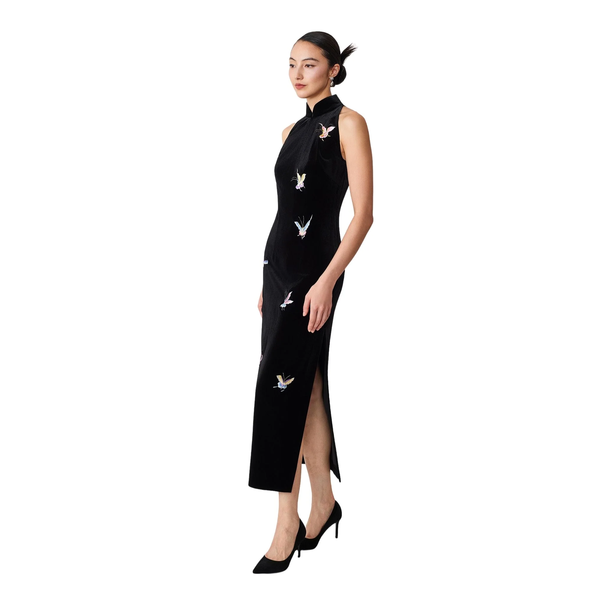 Black Halter-Neck Butterfly Qipao - Image 3