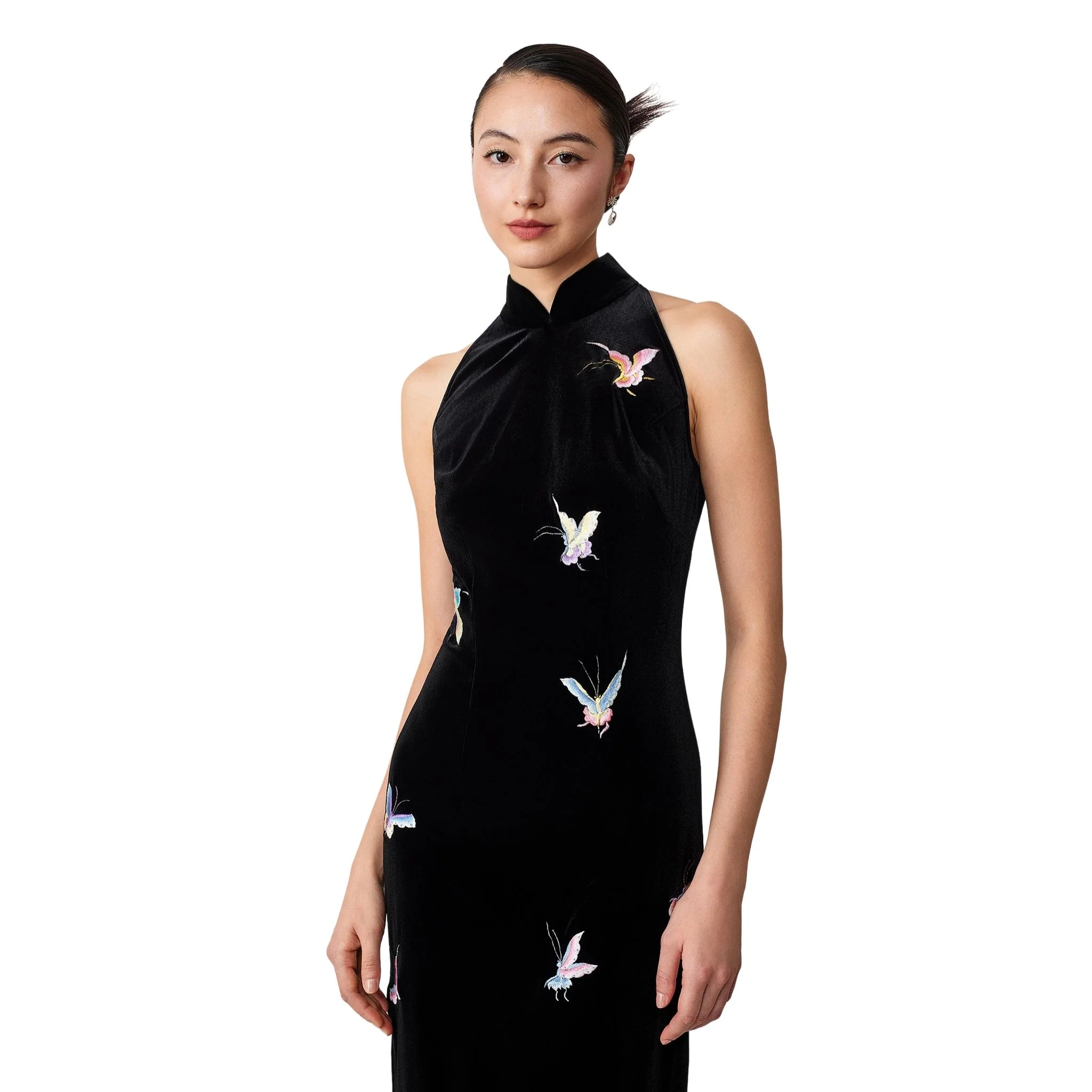 Black Halter-Neck Butterfly Qipao - Image 4
