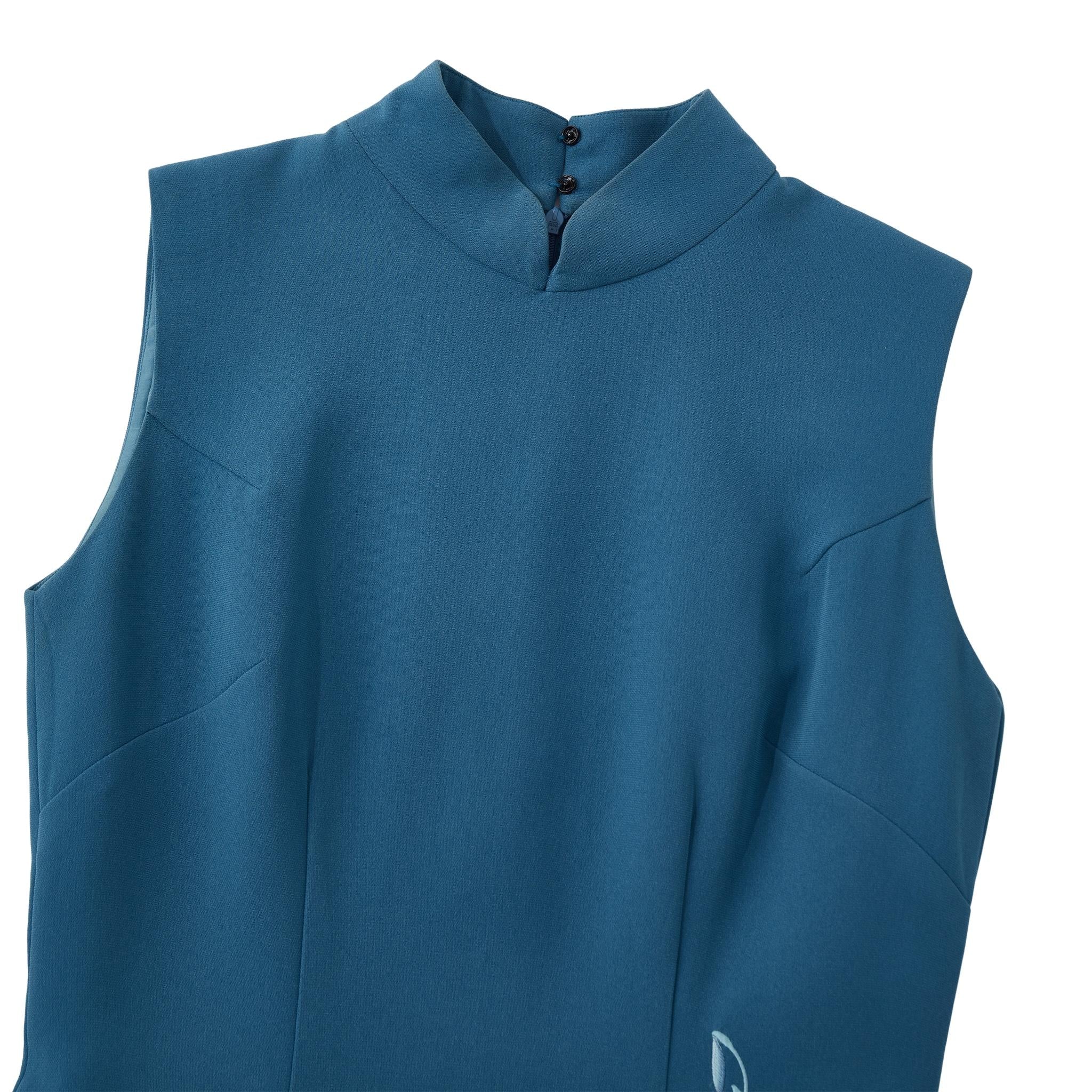 Blue Twin Butterfly Sleeveless Qipao - Image 6
