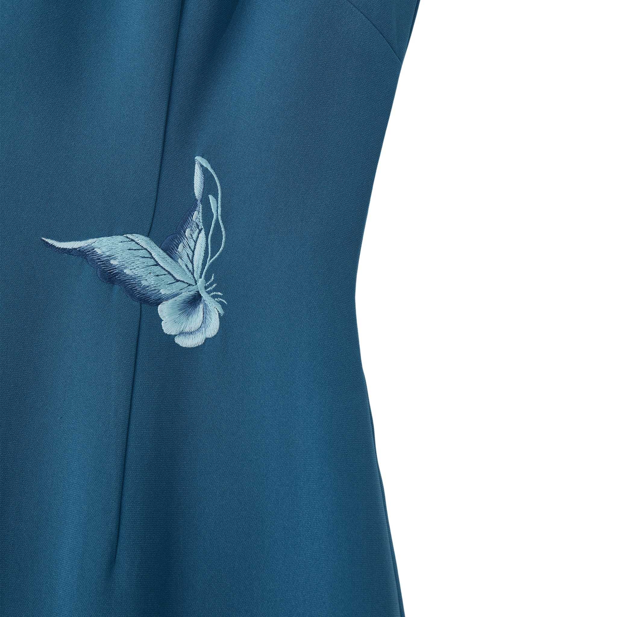 Blue Twin Butterfly Sleeveless Qipao - Image 7