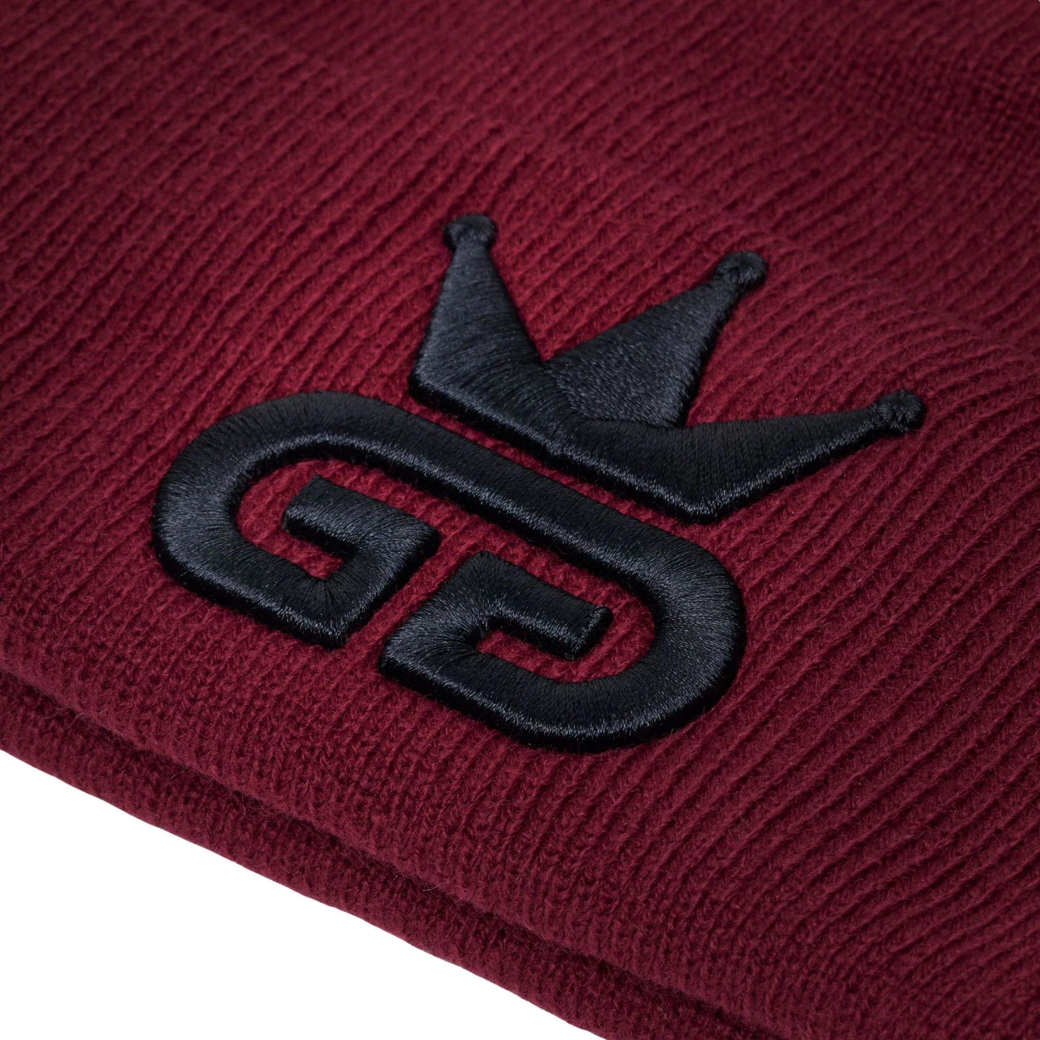 Burgundy Beanie with Black Woven Logo - Image 2