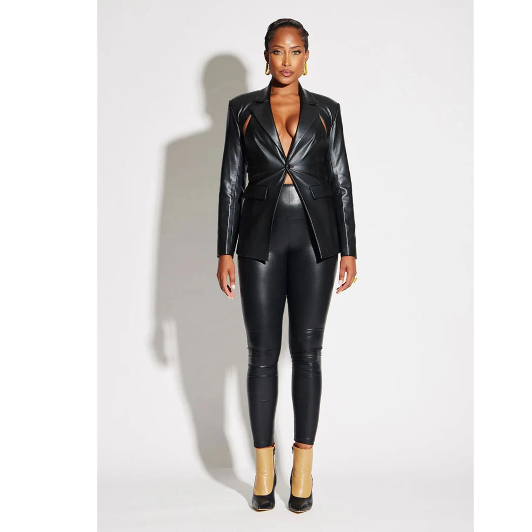 Vegan Leather Cut Out Blazer - Image 3