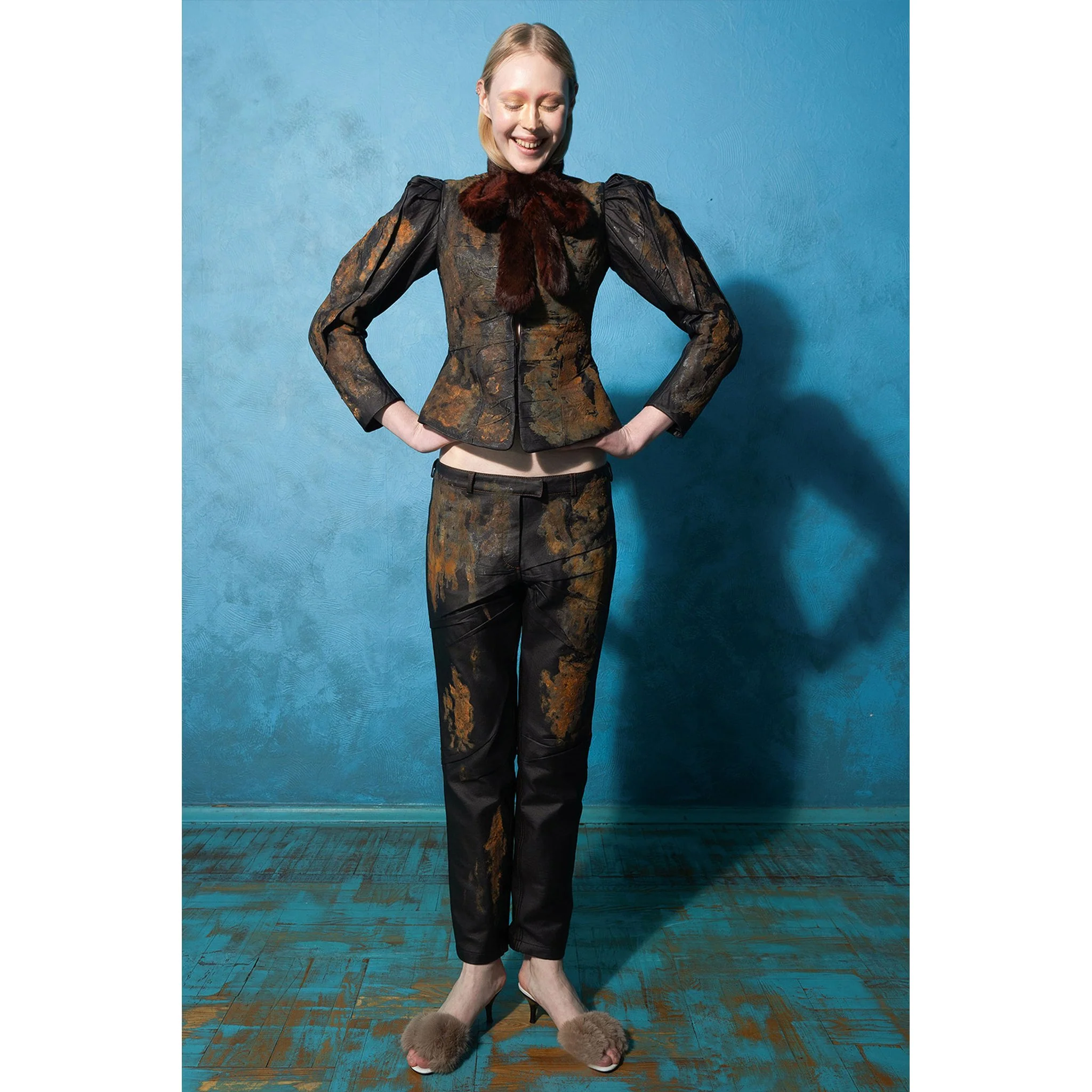 Couture Rusty Wrinkled Faux Leather Trousers - Image 2