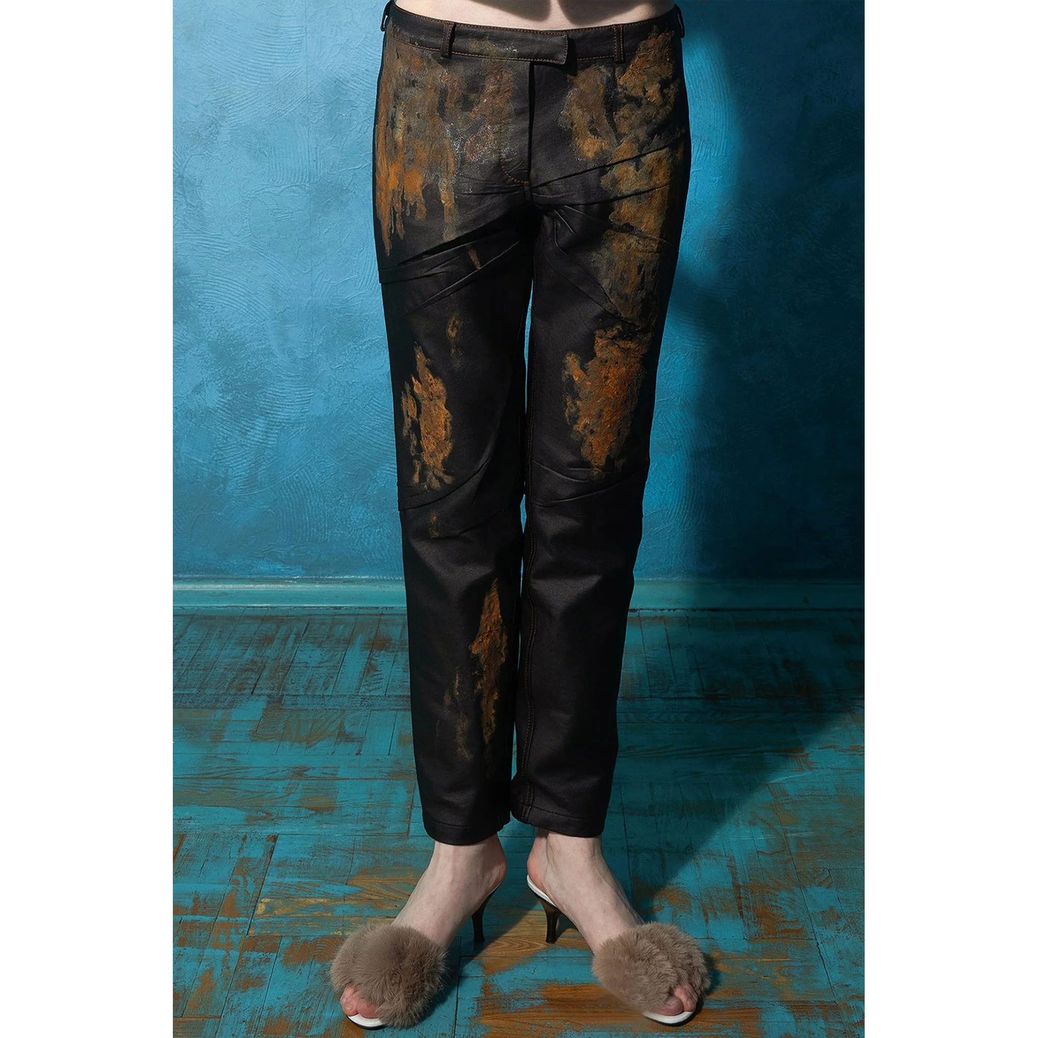 Couture Rusty Wrinkled Faux Leather Trousers - Image 3