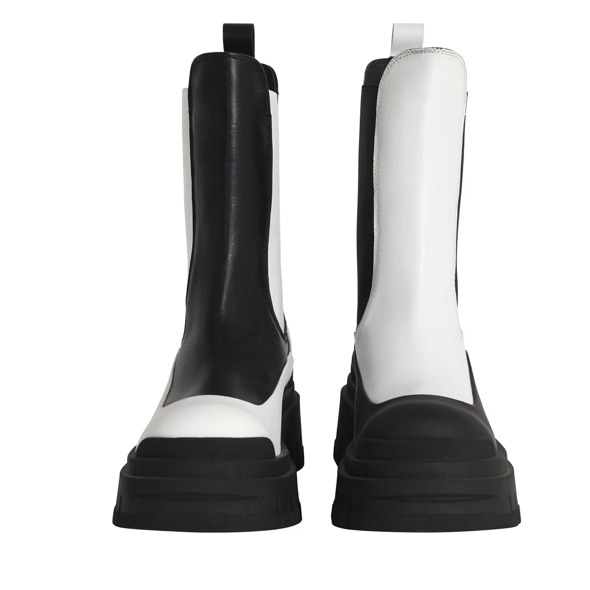 Black and White Leather Chelsea Boots with Platform Sole