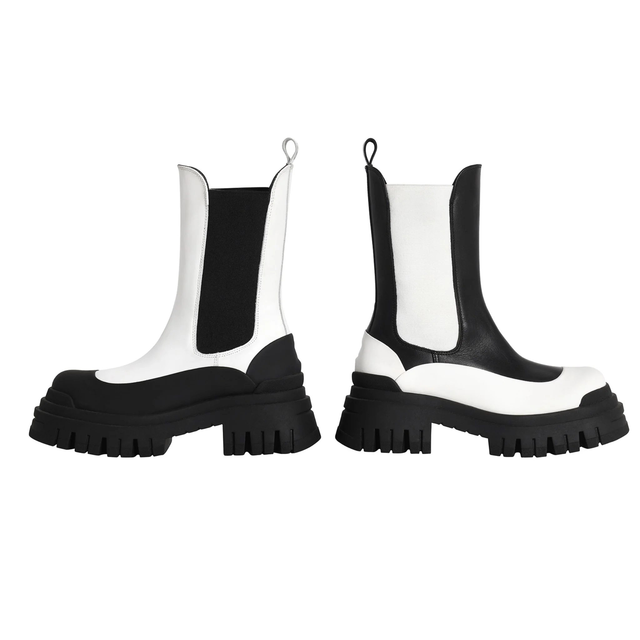 Black and White Leather Chelsea Boots with Platform Sole - Image 5
