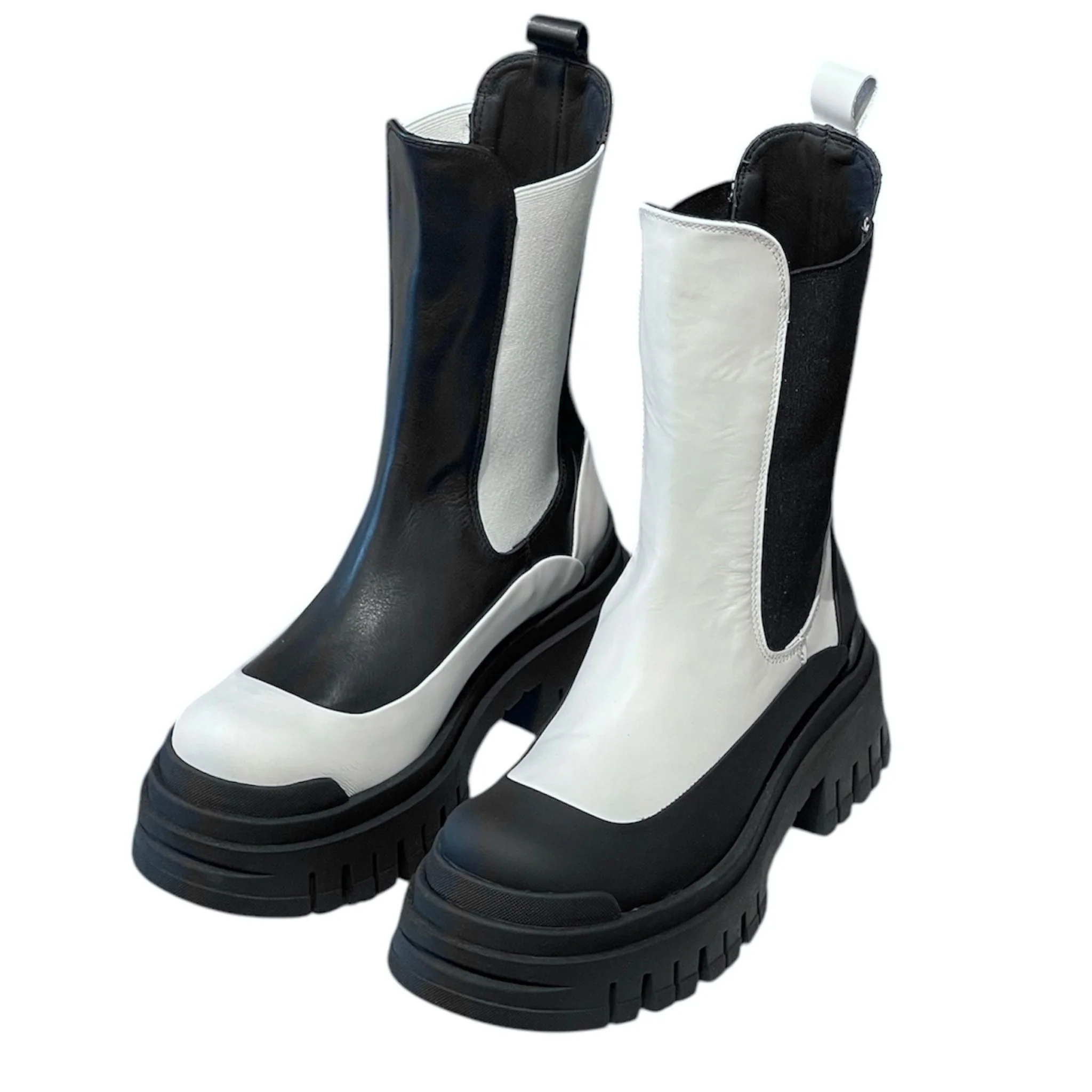 Black and White Leather Chelsea Boots with Platform Sole - Image 8