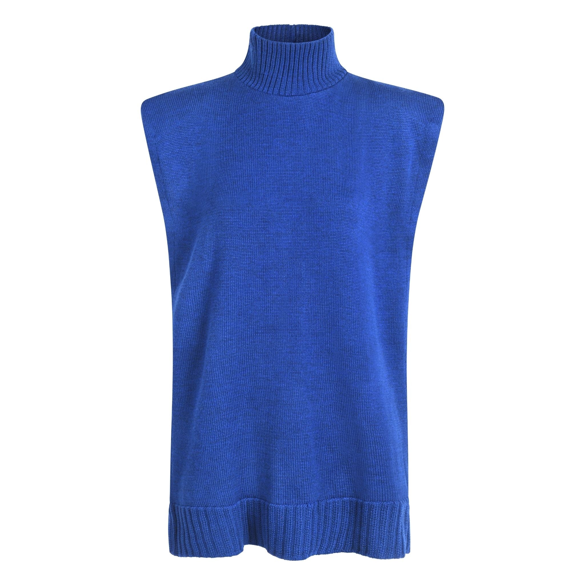 Cobalt Blue Merino Wool Turtleneck Poncho