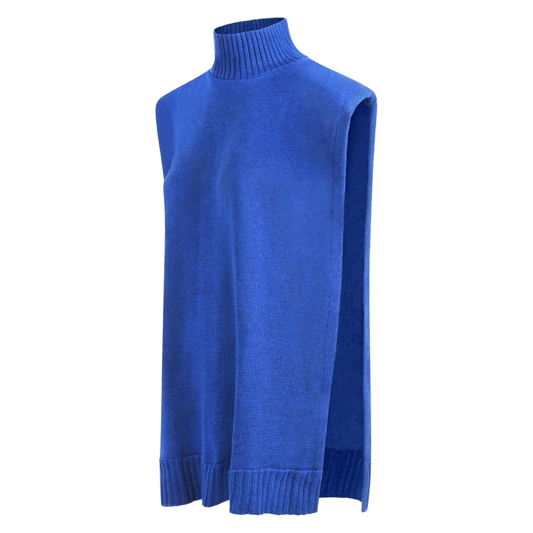 Cobalt Blue Merino Wool Turtleneck Poncho - Image 6