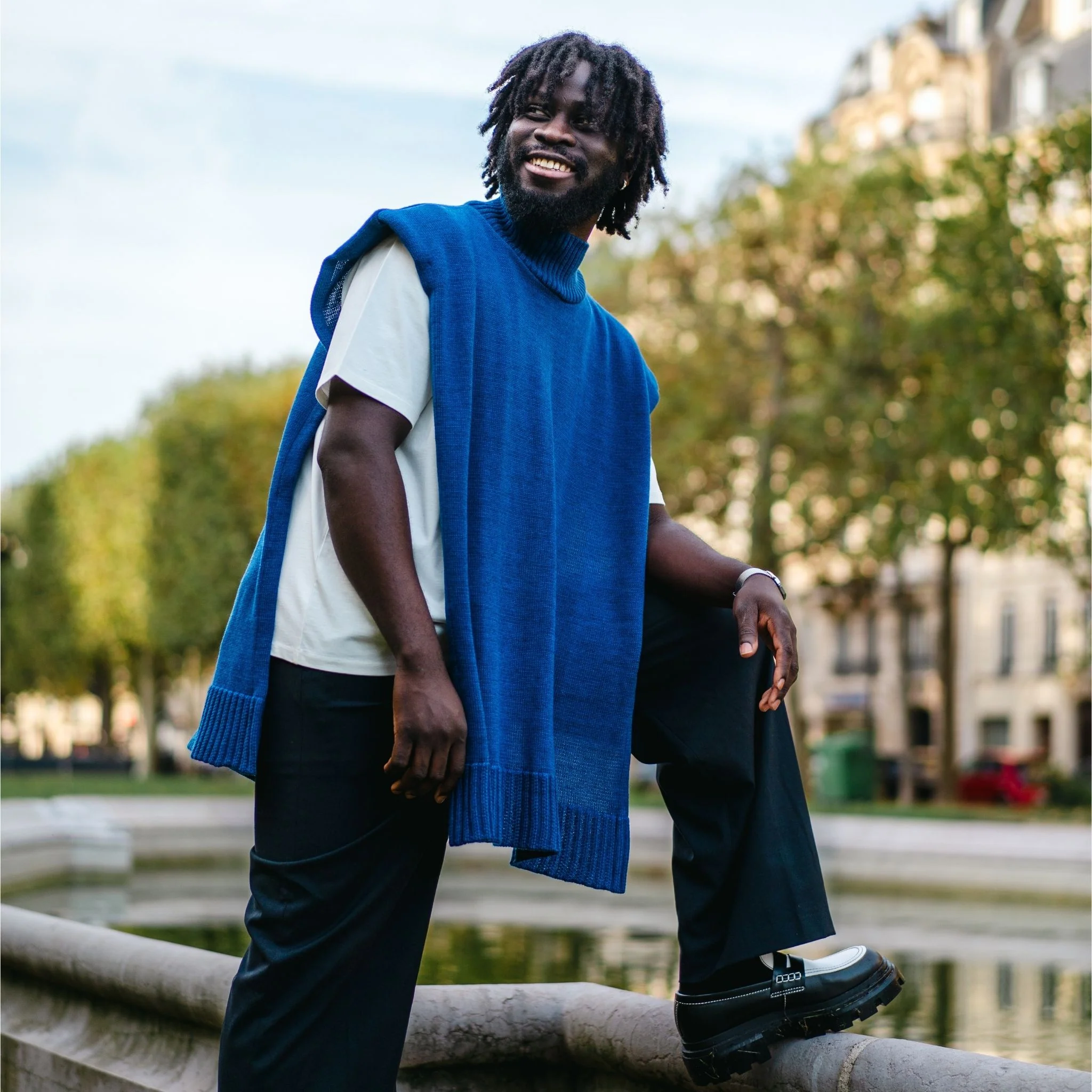 Cobalt Blue Merino Wool Turtleneck Poncho - Image 7
