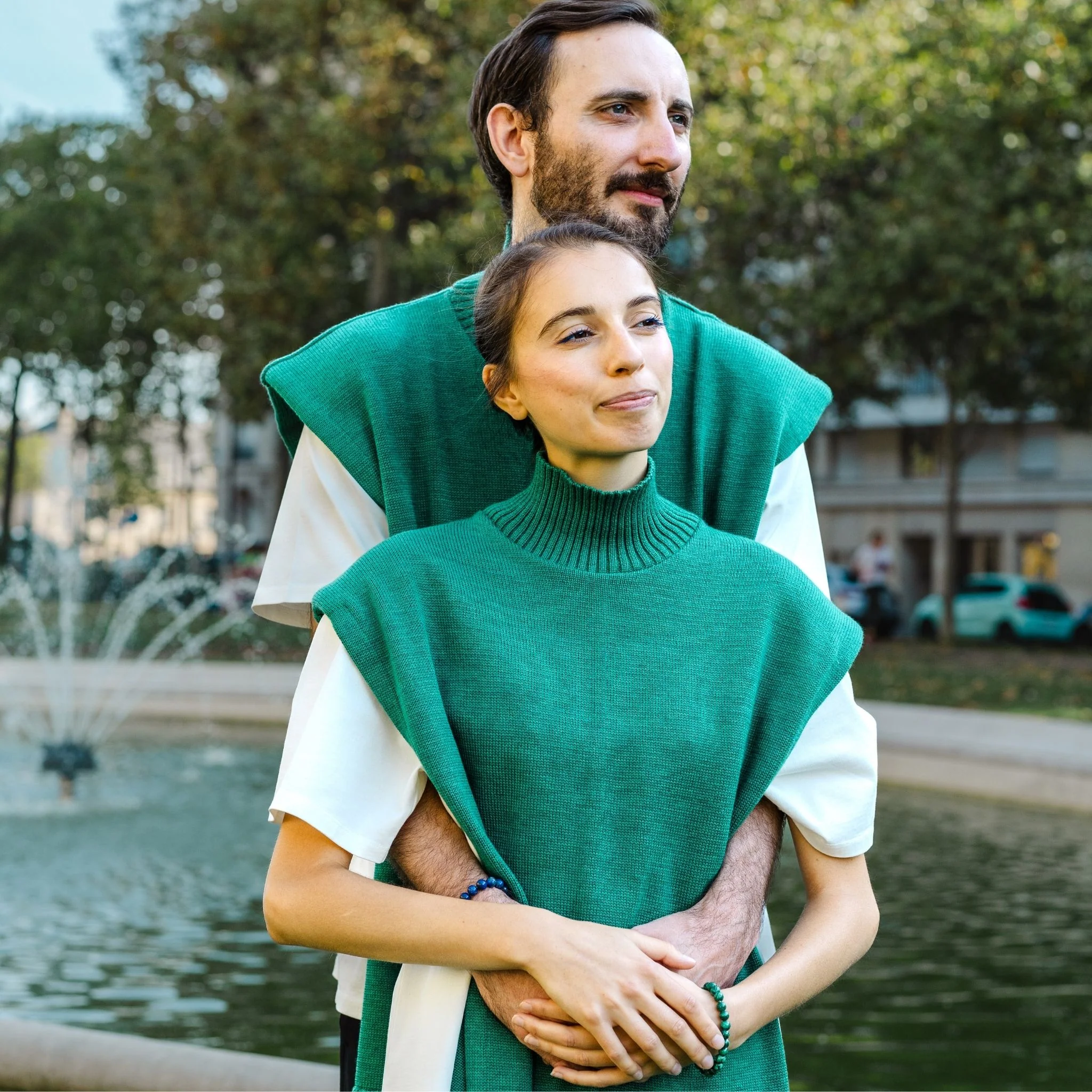 Emerald Green Merino Wool Turtleneck Poncho - Image 2