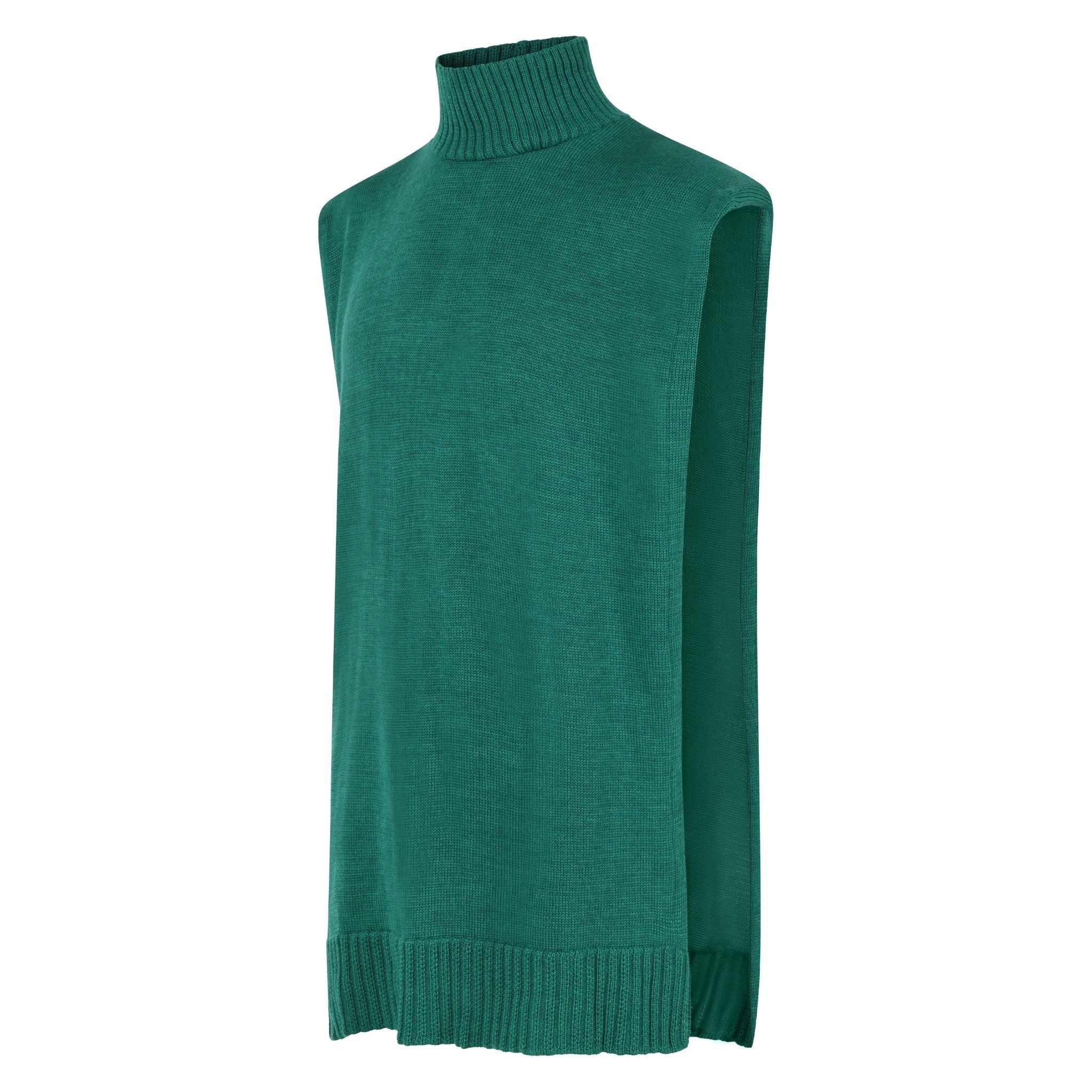 Emerald Green Merino Wool Turtleneck Poncho - Image 3