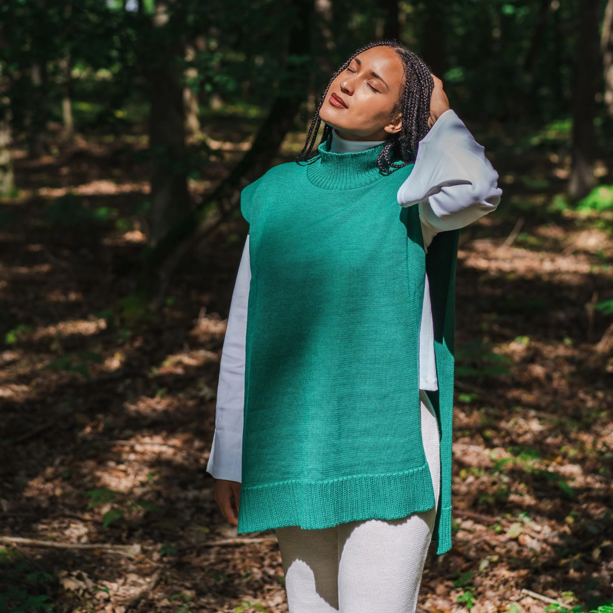 Emerald Green Merino Wool Turtleneck Poncho - Image 6