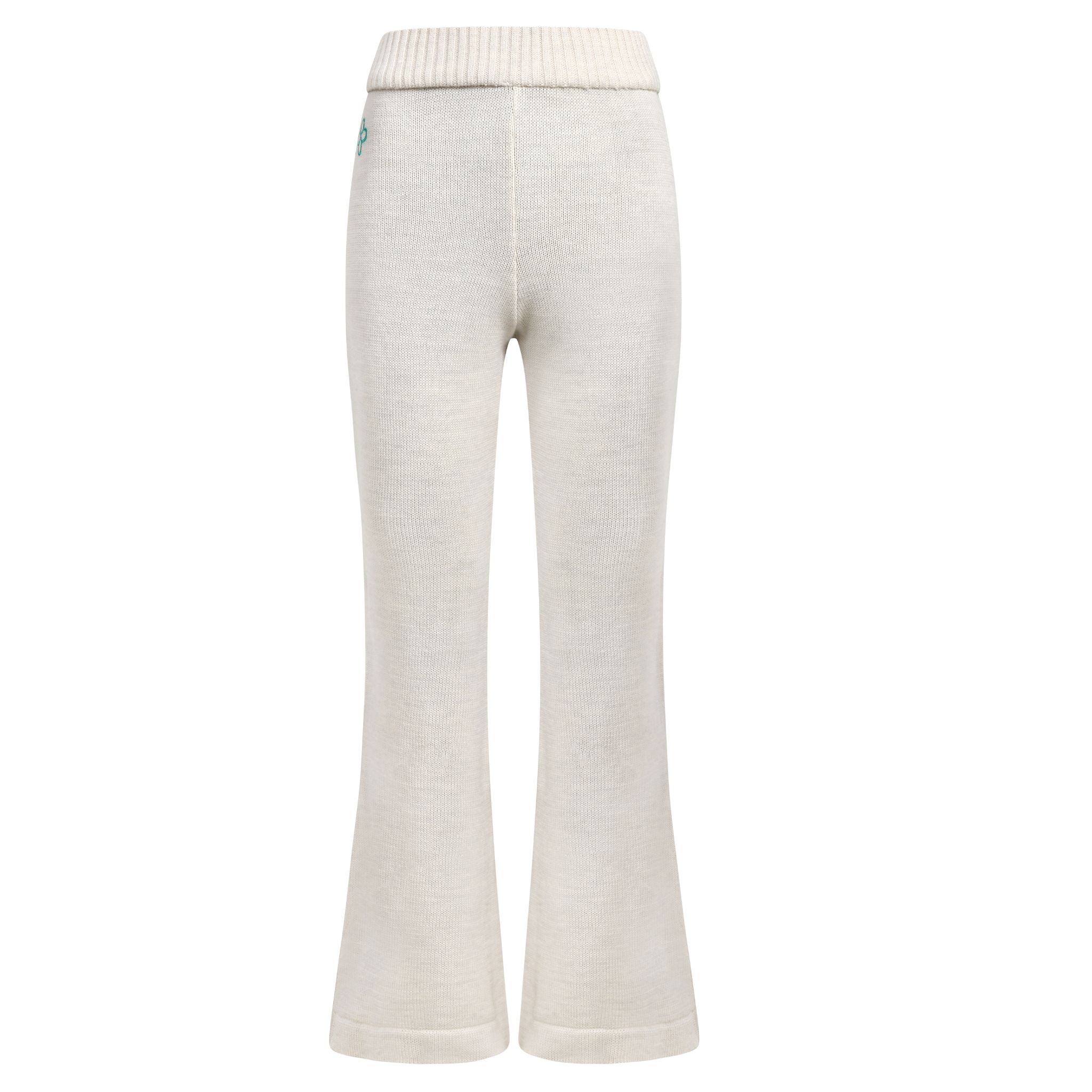 Ivory Merino Wool Flared Knit Pants
