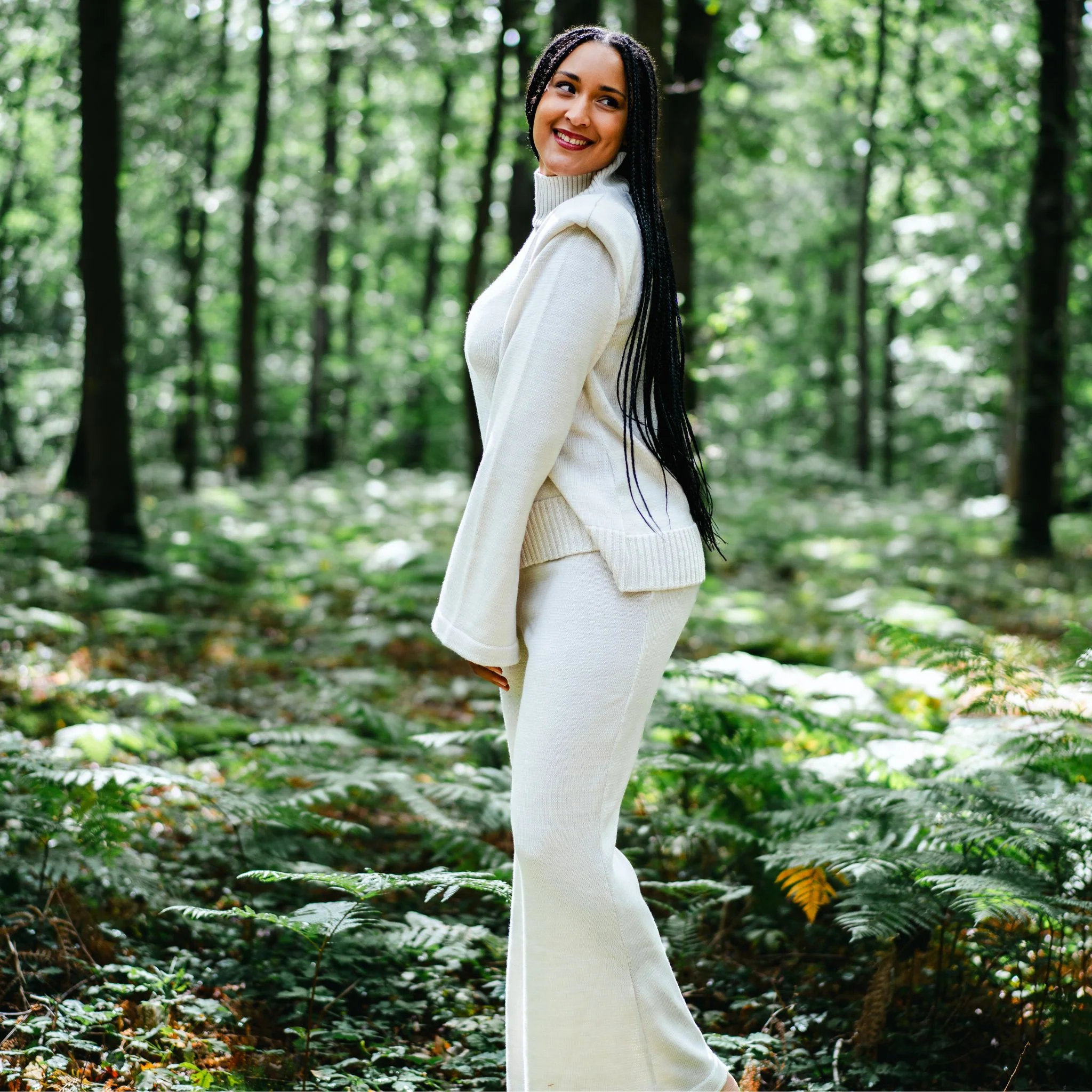 Ivory Merino Wool Flared Knit Pants - Image 2