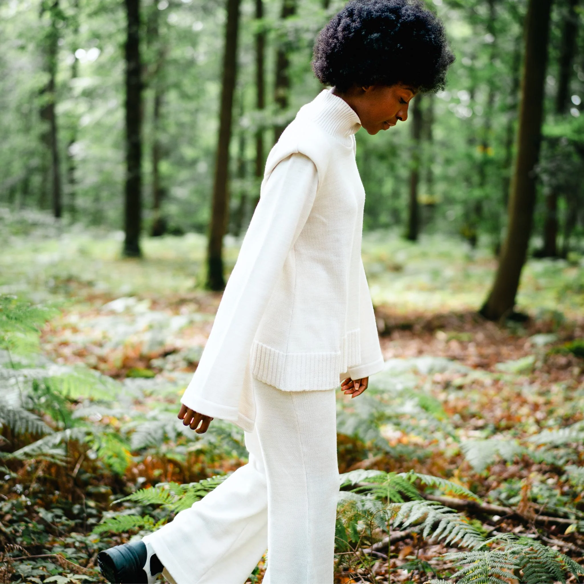 Ivory Merino Wool Flared Knit Pants - Image 3